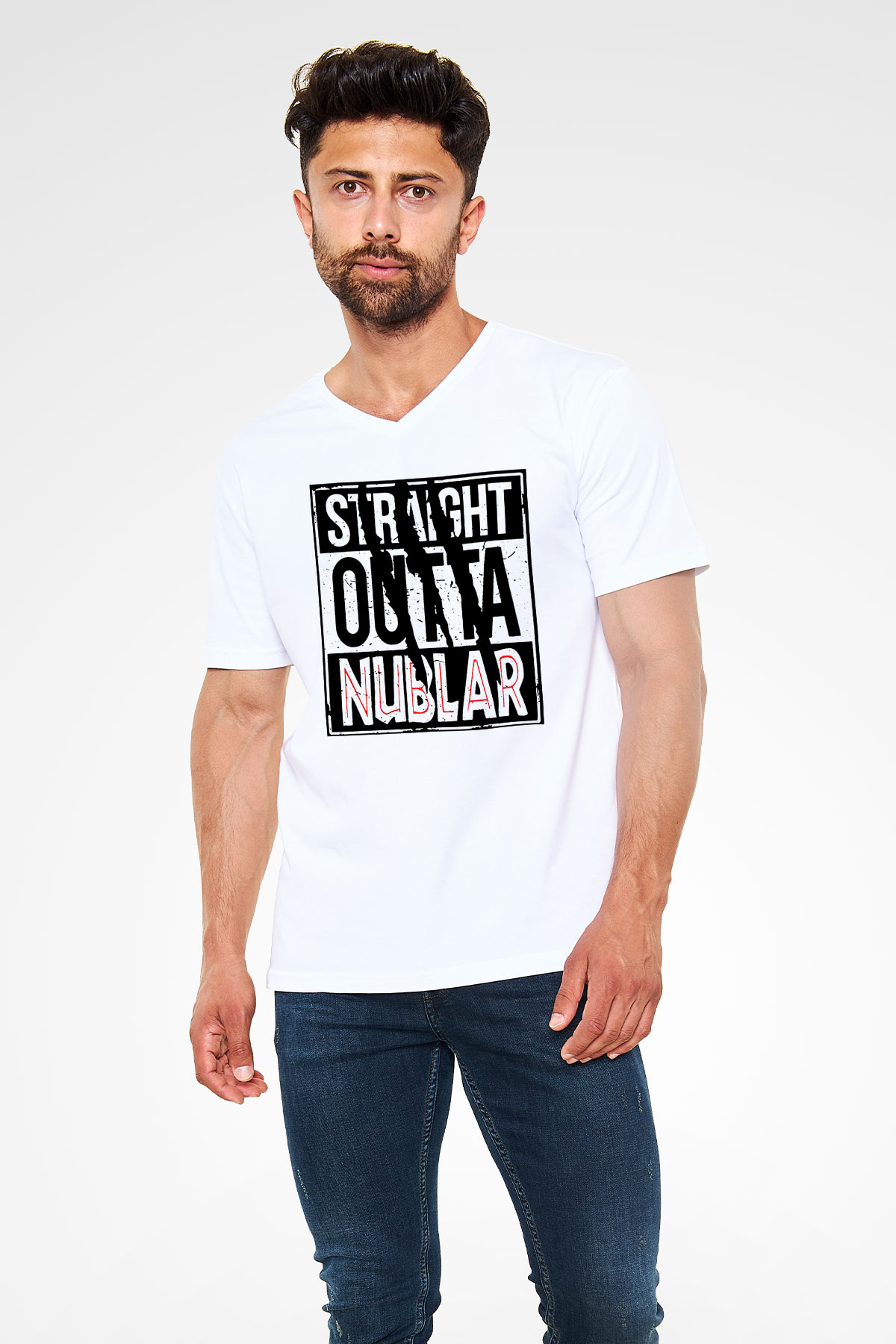 Jurassic Park Beyaz Unisex V Yaka Tişört T-Shirt