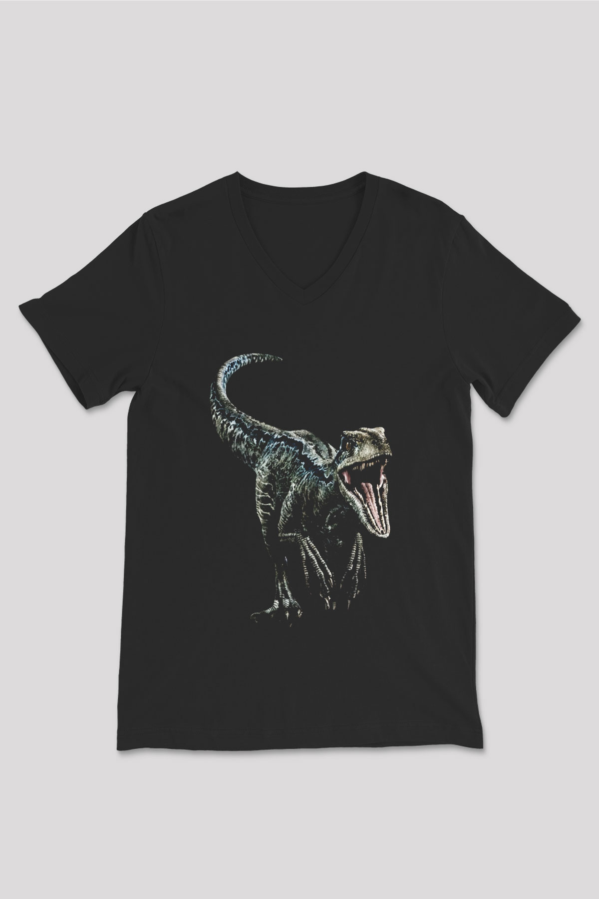 Jurassic Park Siyah Unisex V Yaka Tişört T-Shirt