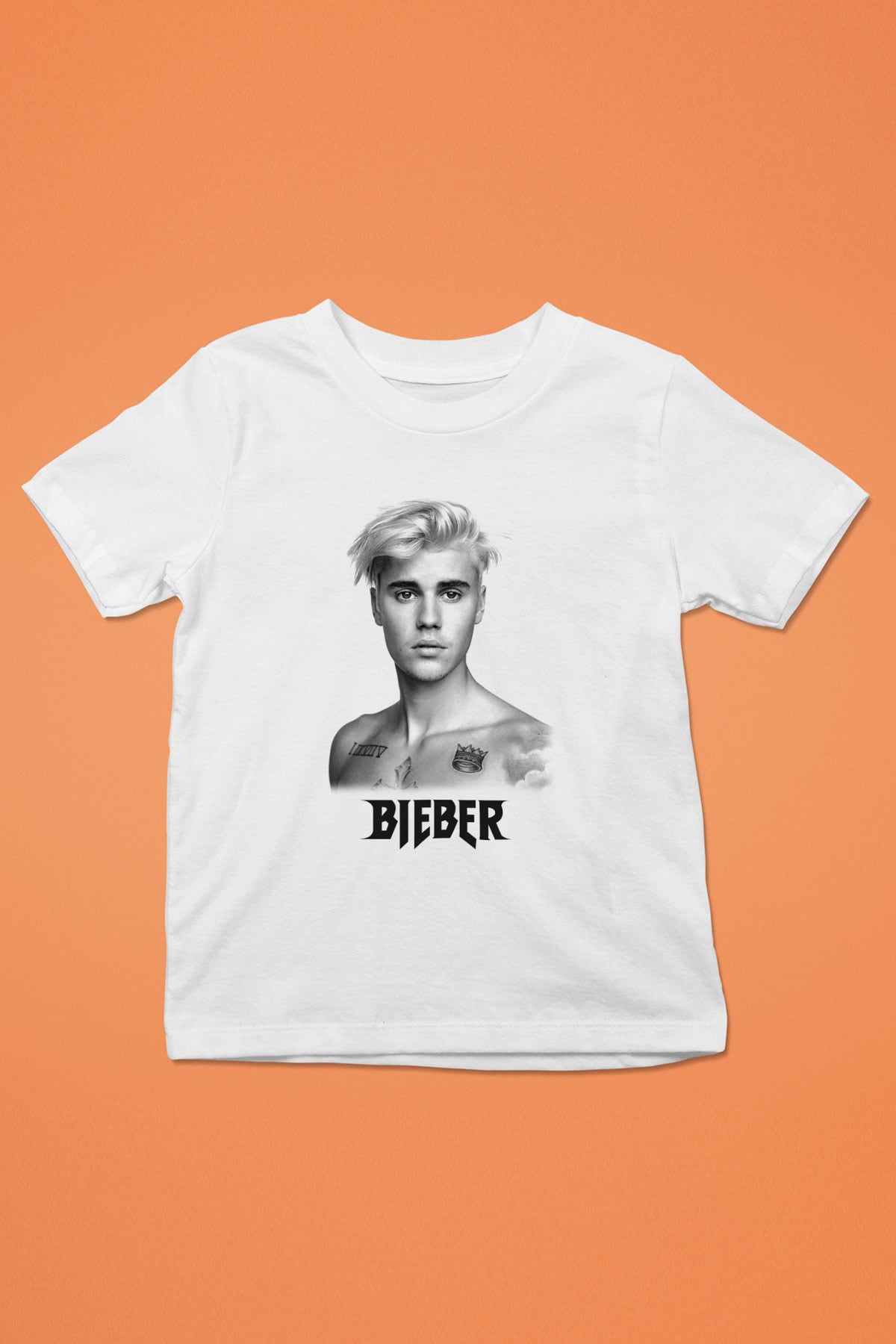 Justin Bieber Baskılı Beyaz Unisex Çocuk Tişört