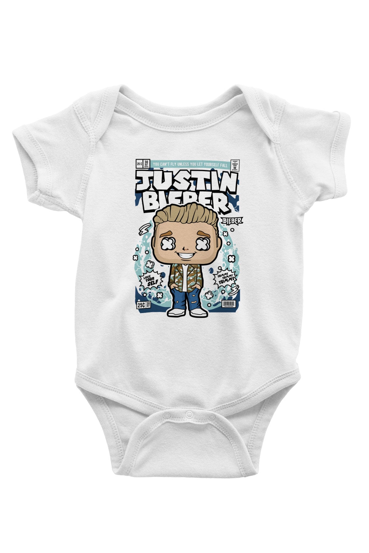 Justin Bieber Baskılı Unisex Beyaz Bebek Body - Zıbın