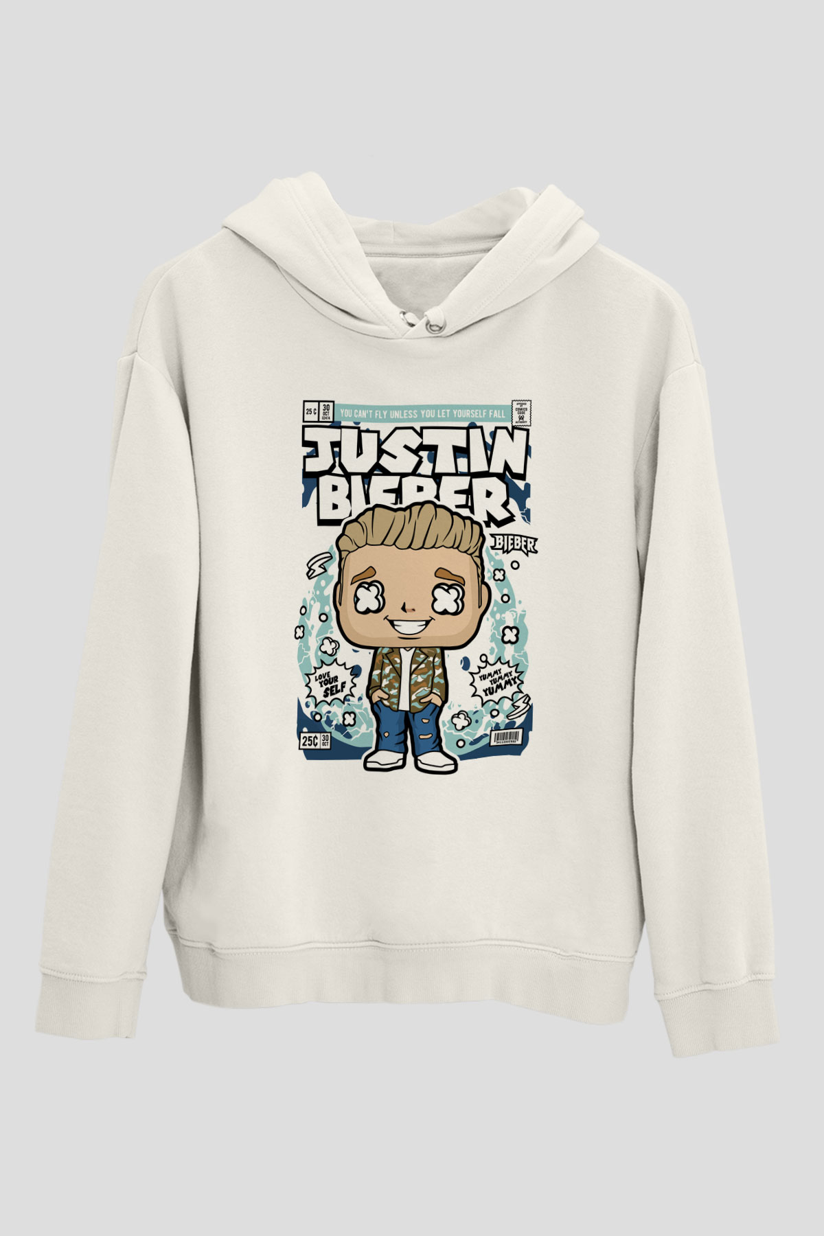 Justin Bieber Baskılı Unisex Beyaz Hoodie