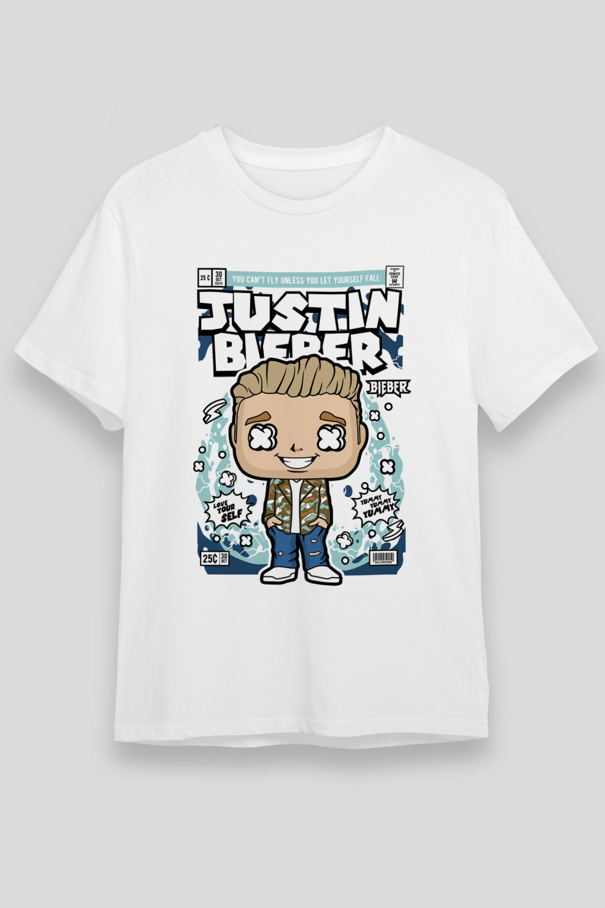 Justin Bieber Baskılı Unisex Beyaz Tişört