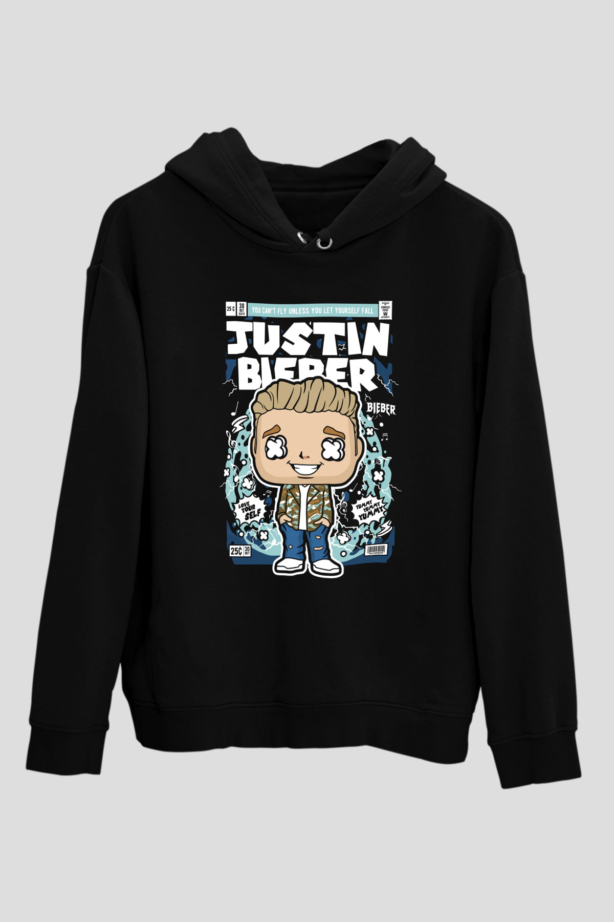 Justin Bieber Baskılı Unisex Siyah Hoodie