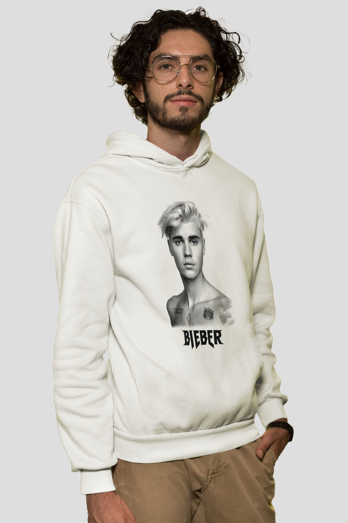 Justin Bieber Beyaz Unisex Kapşonlu Sweatshirt