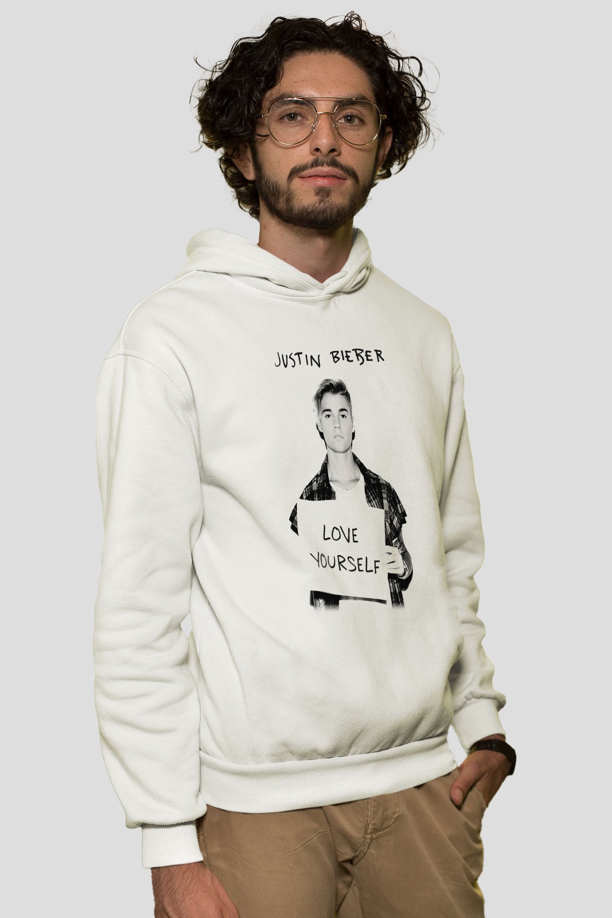 Justin Bieber Beyaz Unisex Kapşonlu Sweatshirt