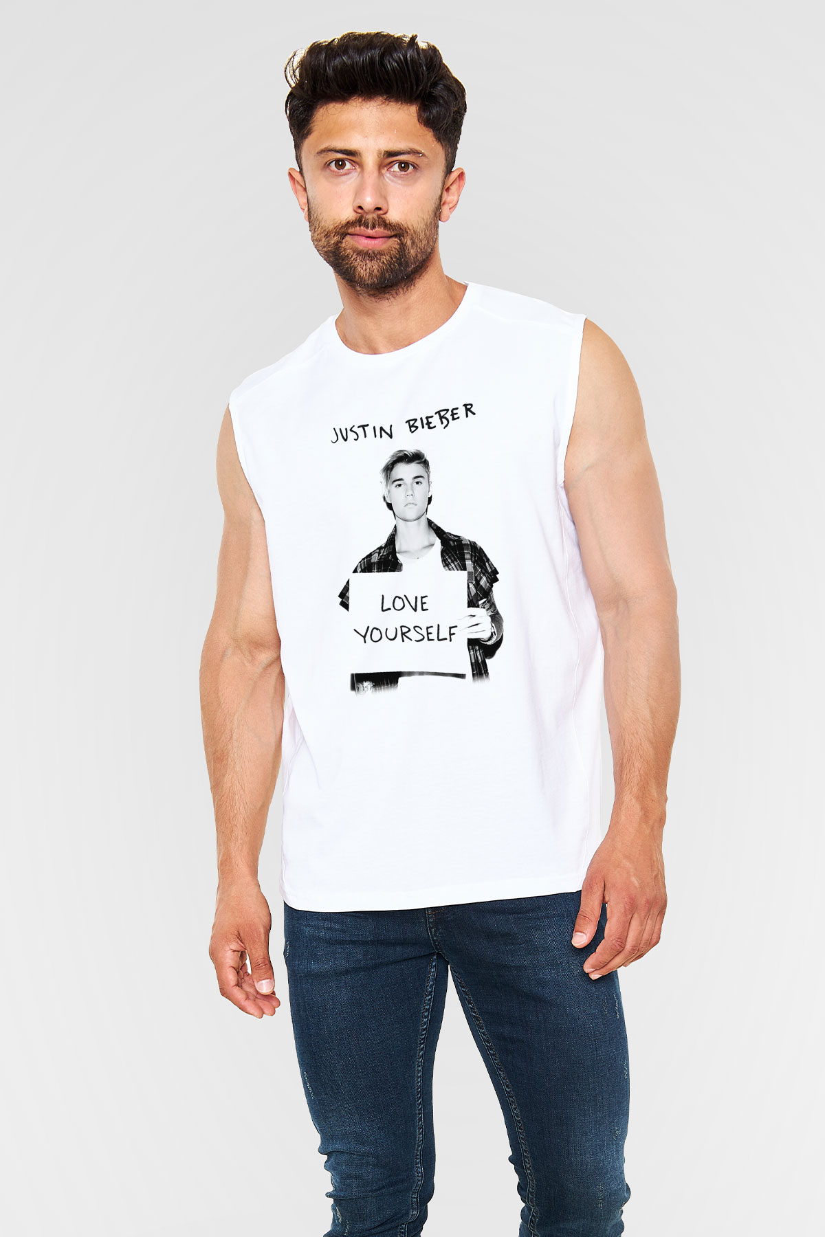 Justin Bieber Beyaz Unisex Kolsuz Tişört