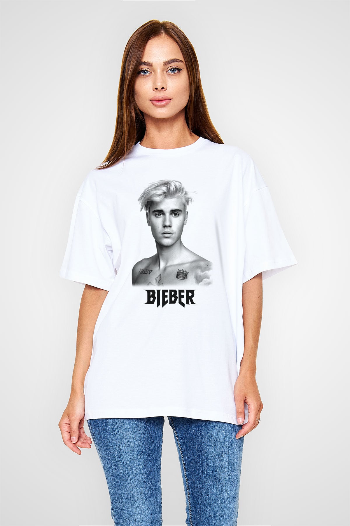 Justin Bieber Beyaz Unisex Oversize Tişört T-Shirt