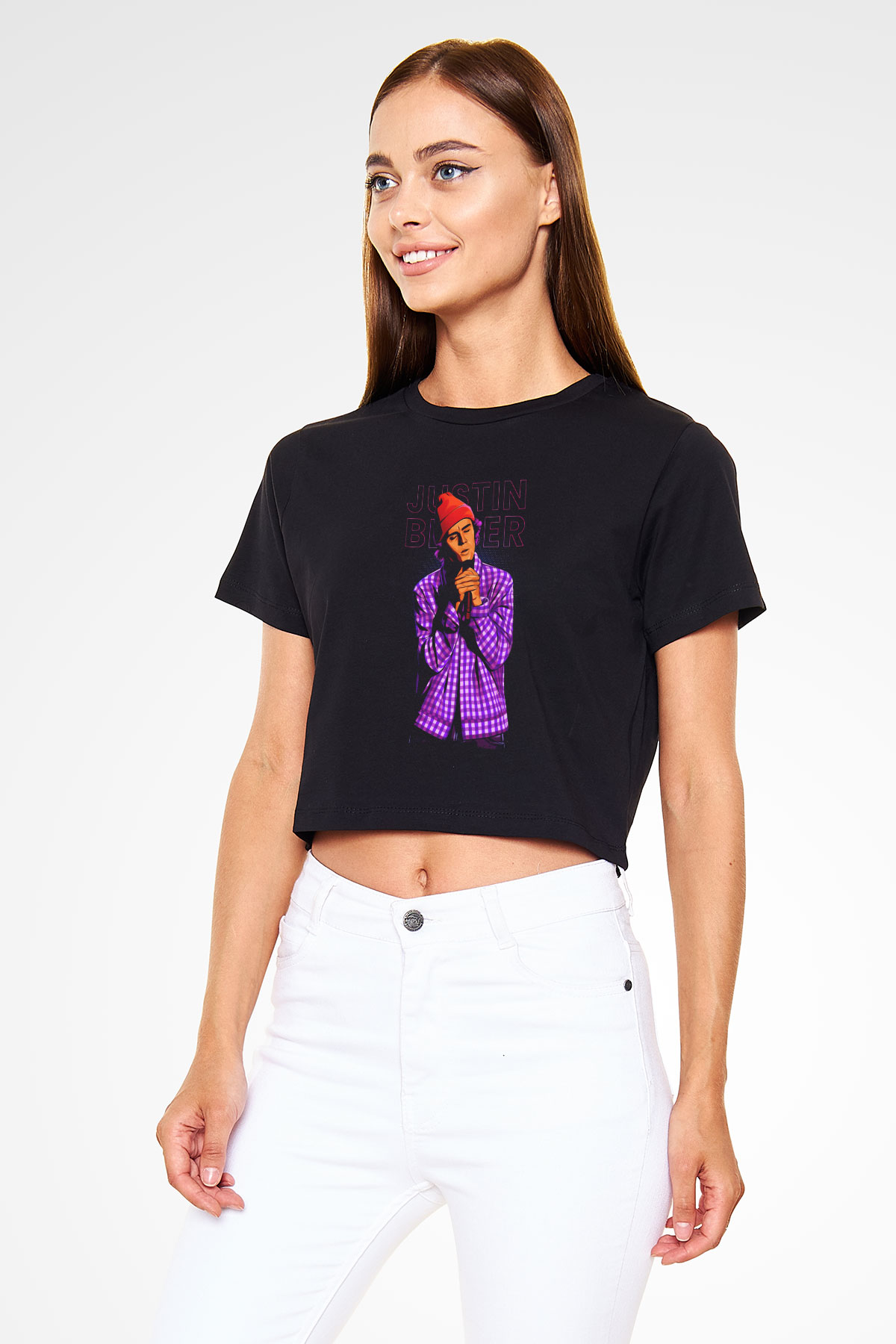 Justin Bieber Siyah  Crop Top Tişört