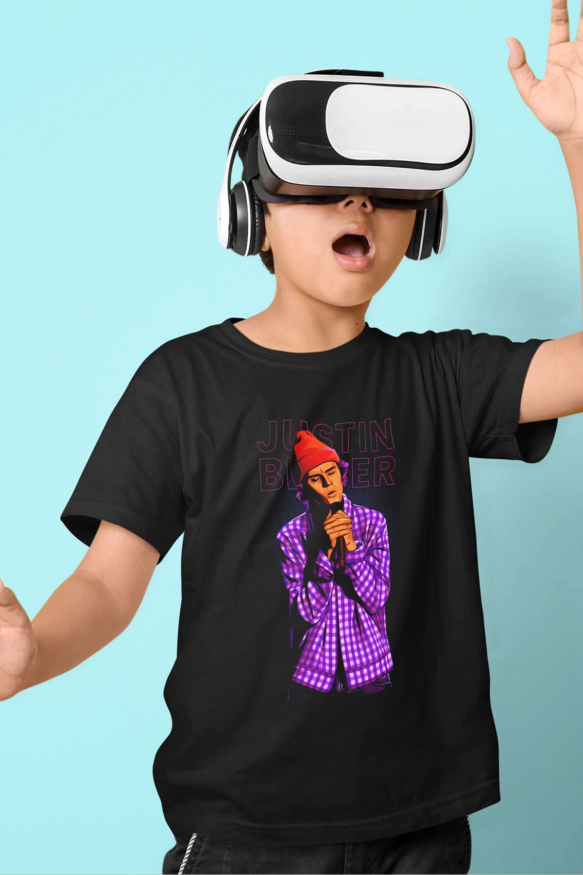Justin Bieber Siyah Unisex Çocuk Tişört