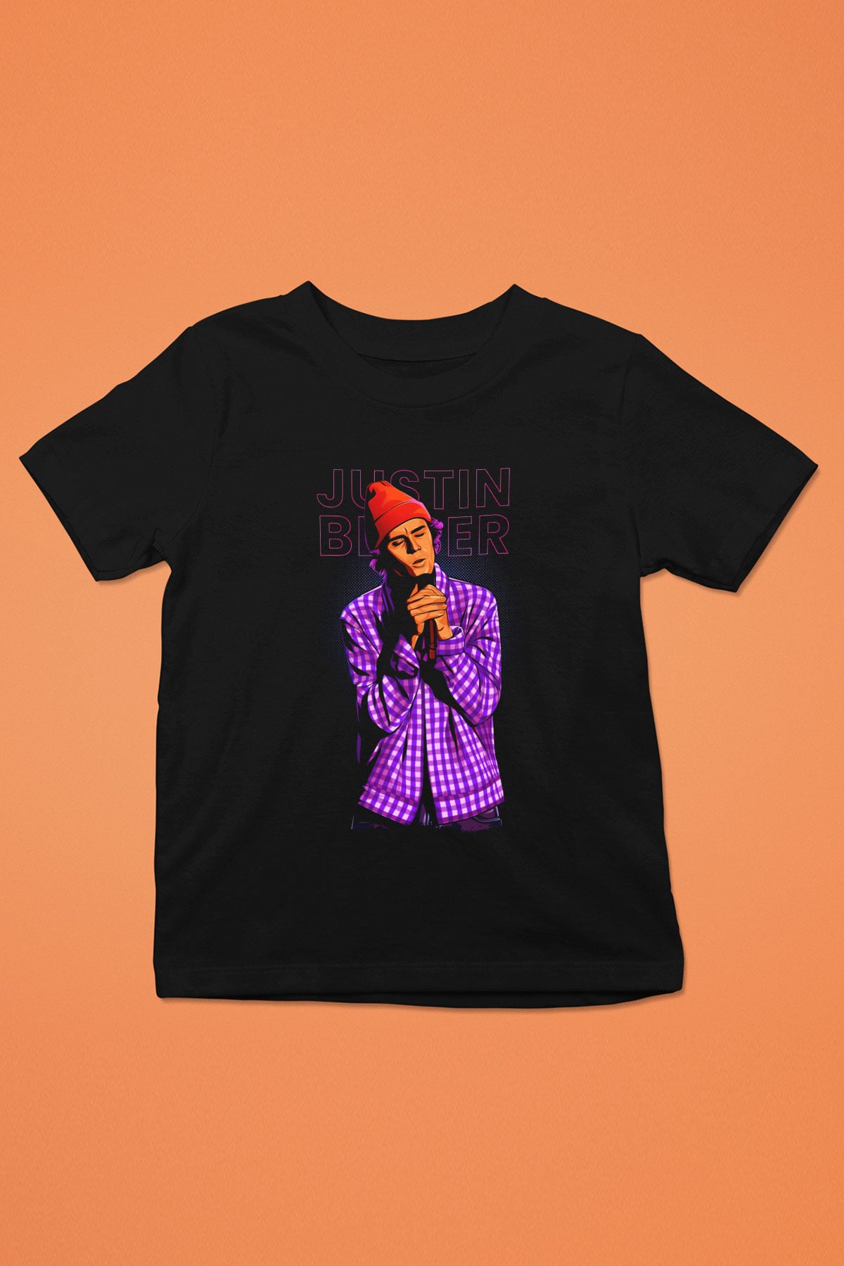 Justin Bieber Siyah Unisex Çocuk Tişört