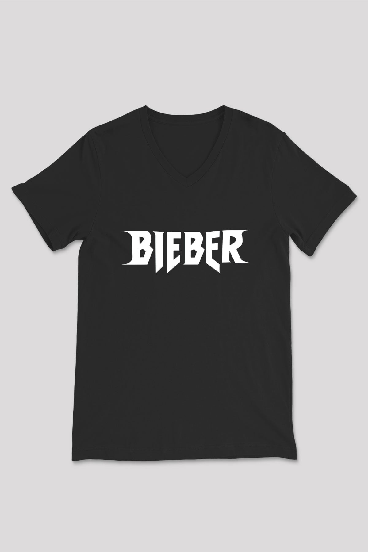 Justin Bieber Siyah Unisex V Yaka Tişört T-Shirt