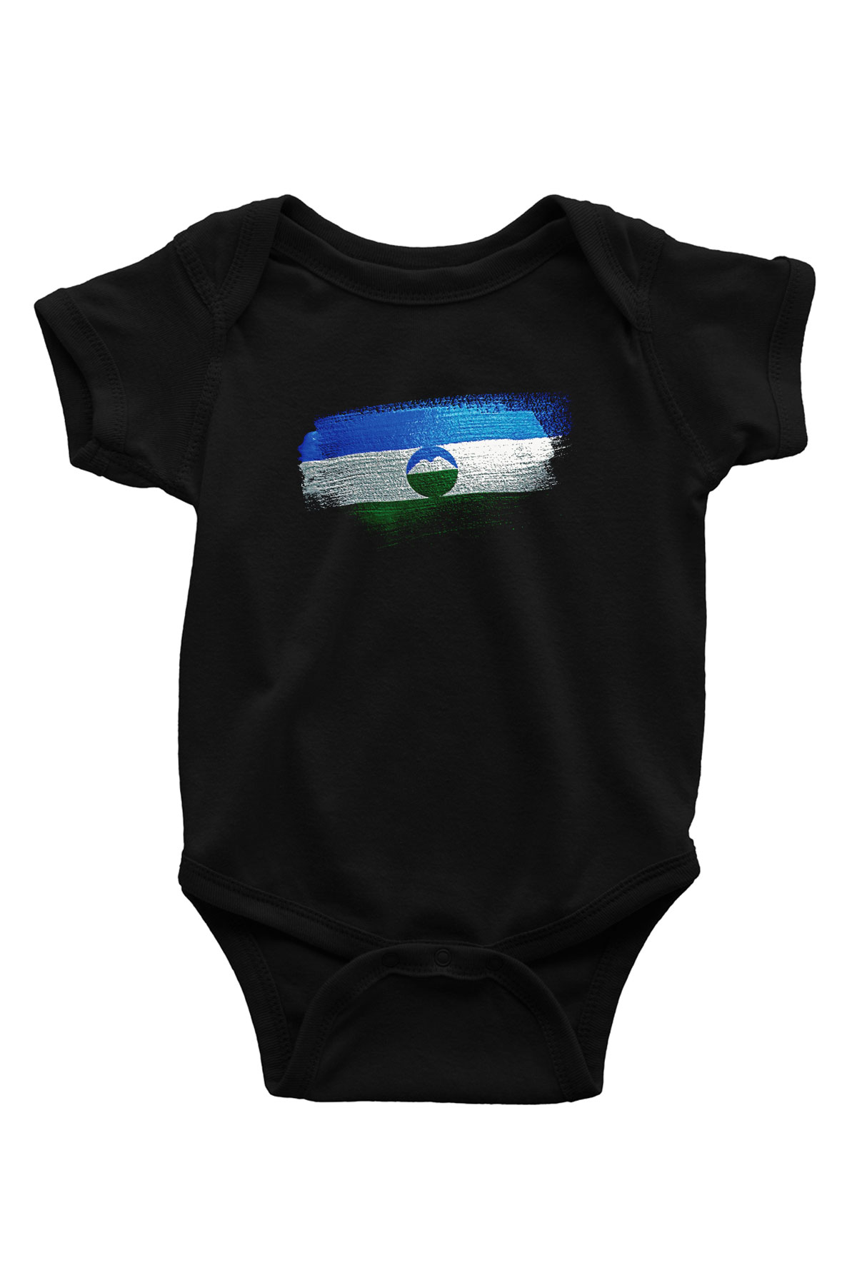 Kabardino Balkarya - Kabardino Balkaria Bayrağı Baskılı Unisex Siyah Bebek Body - Zıbın