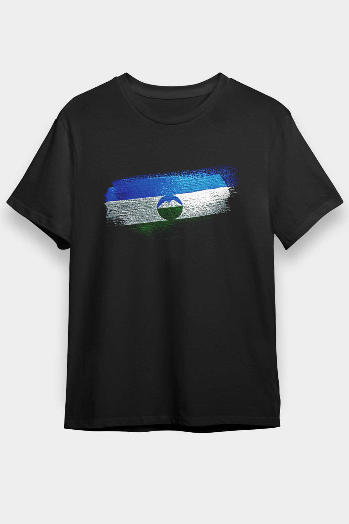 Kabardino Balkarya - Kabardino Balkaria Bayrağı Baskılı Unisex Siyah Tişört