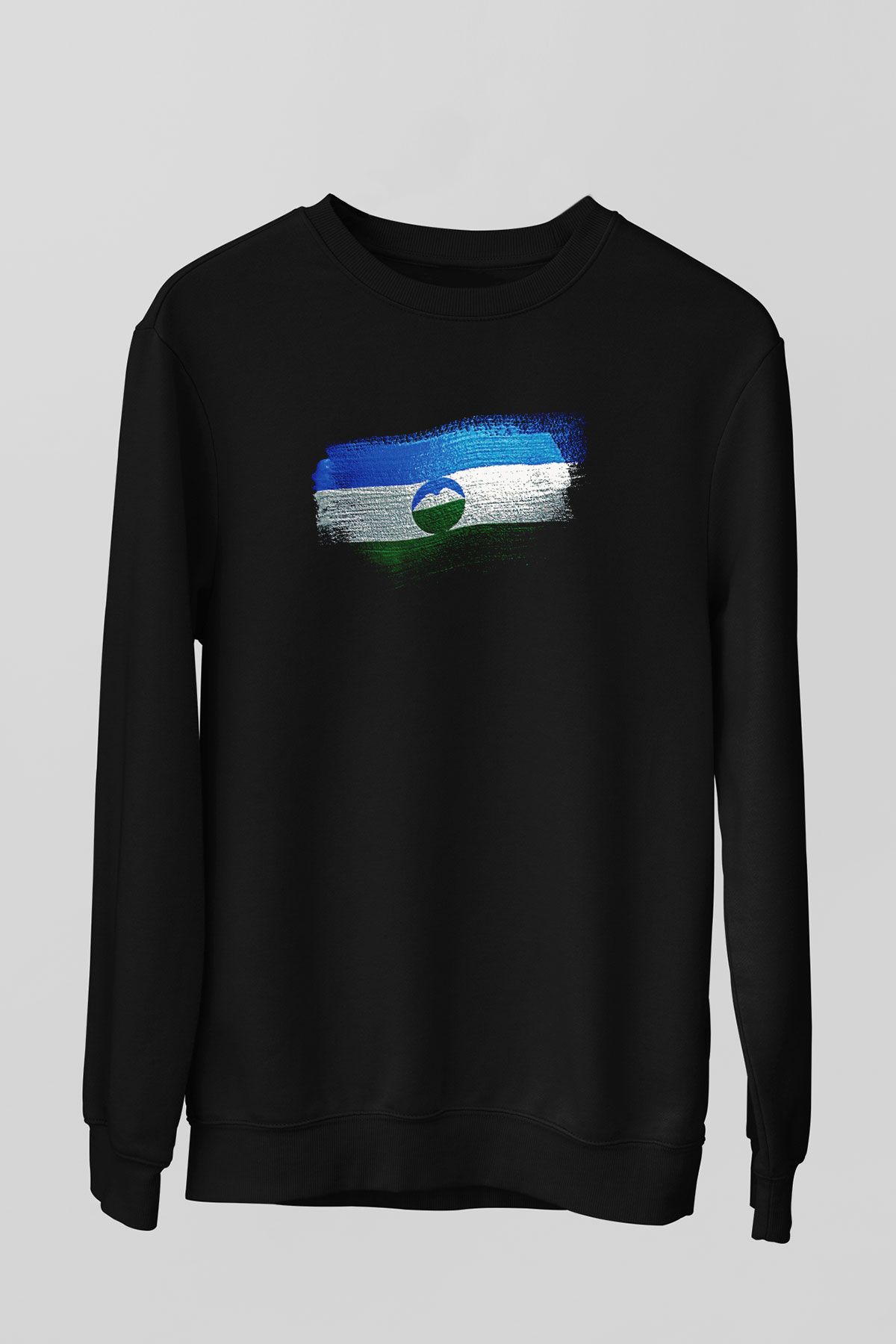 Kabardino Balkarya - Kabardino Balkaria Bayrağı Baskılı Unisex Siyah Sweatshirt