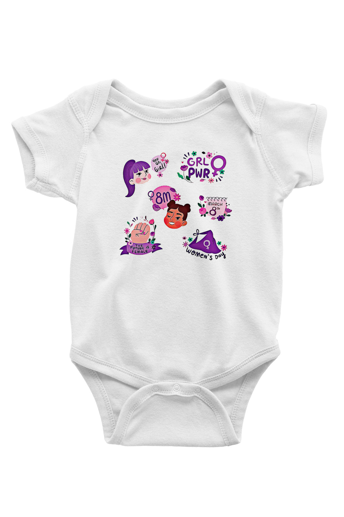 Kadınlar Günü Baskılı Beyaz Unisex Bebek Body - Zıbın