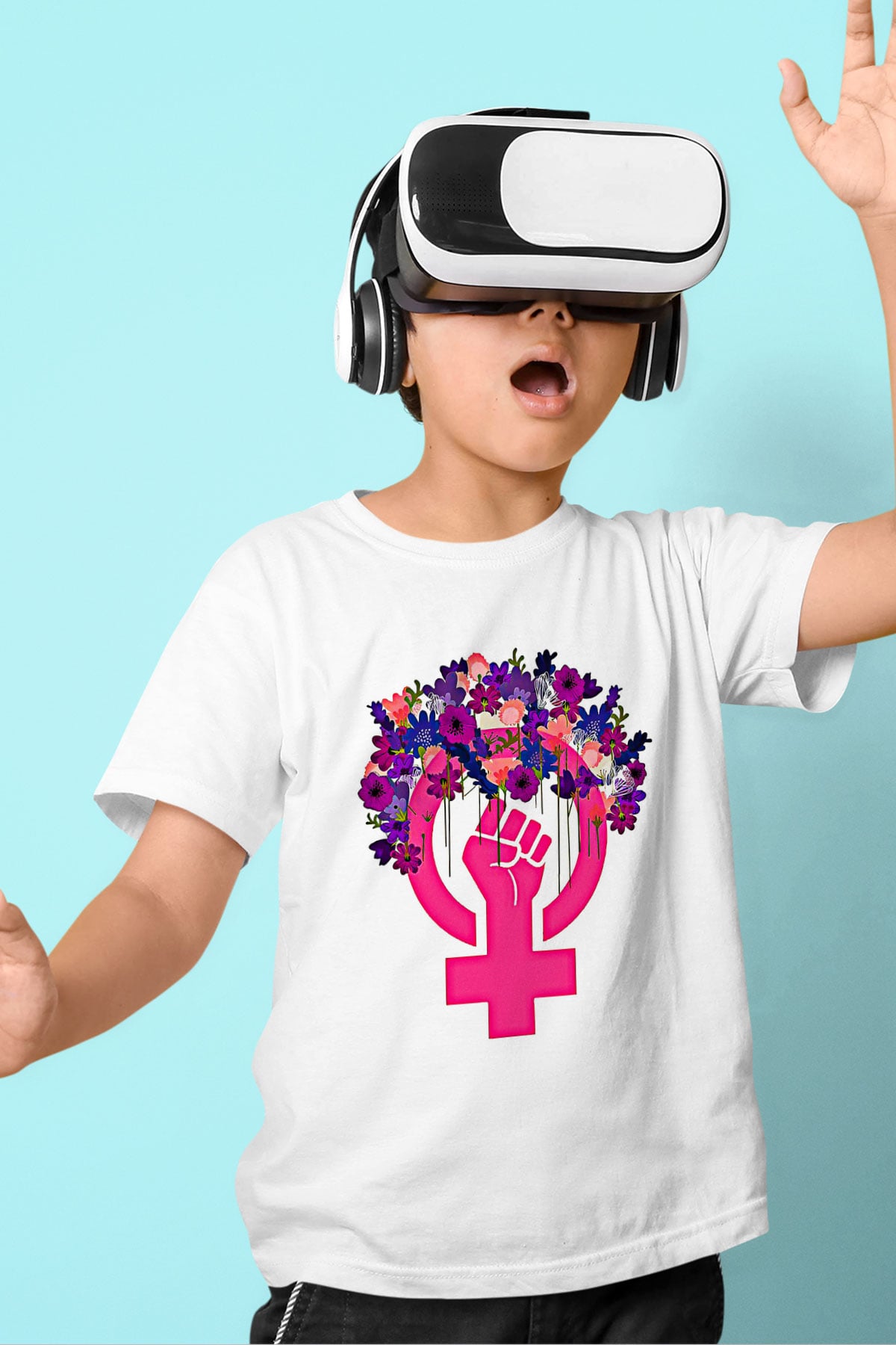 Kadınlar Günü Baskılı Beyaz Unisex Beyaz Çocuk Tişört - Tshirt