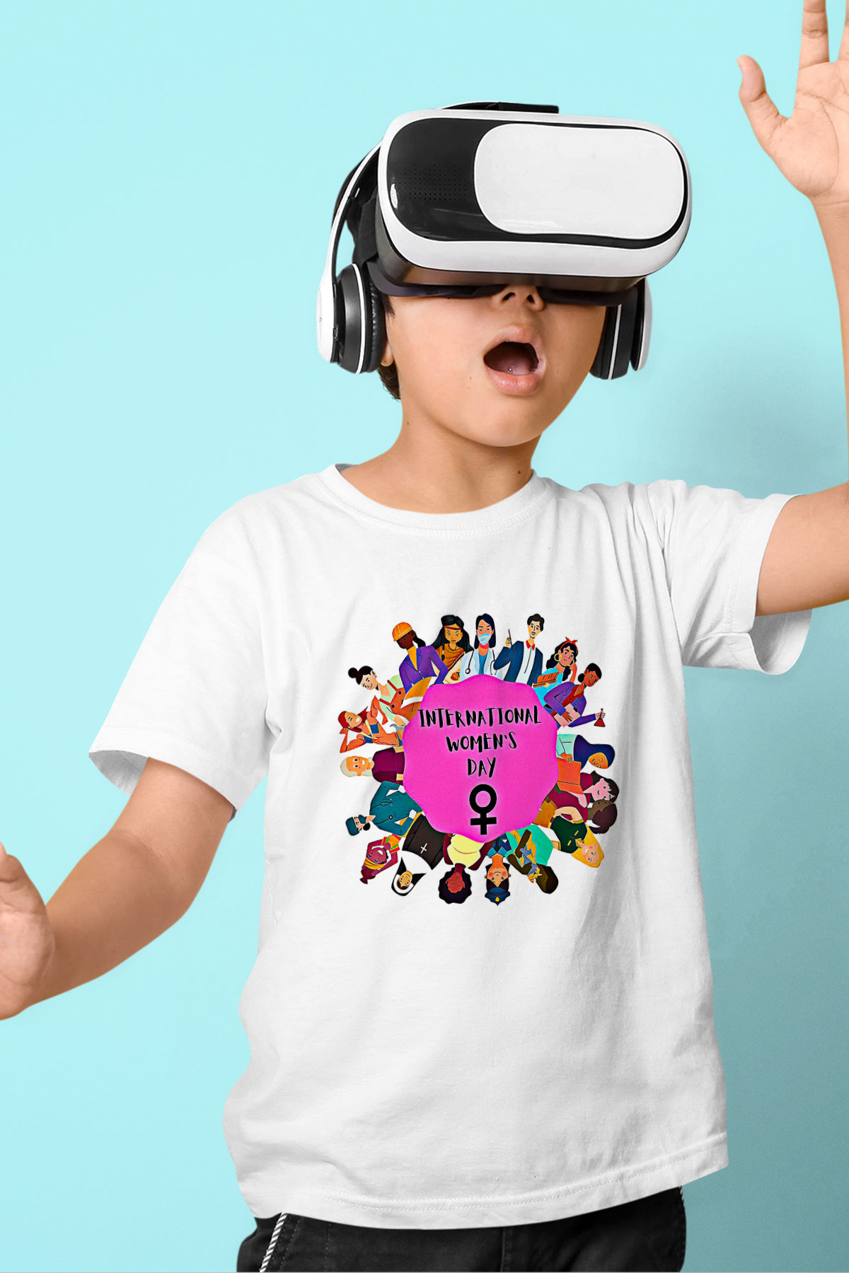 Kadınlar Günü Baskılı Beyaz Unisex Beyaz Çocuk Tişört - Tshirt