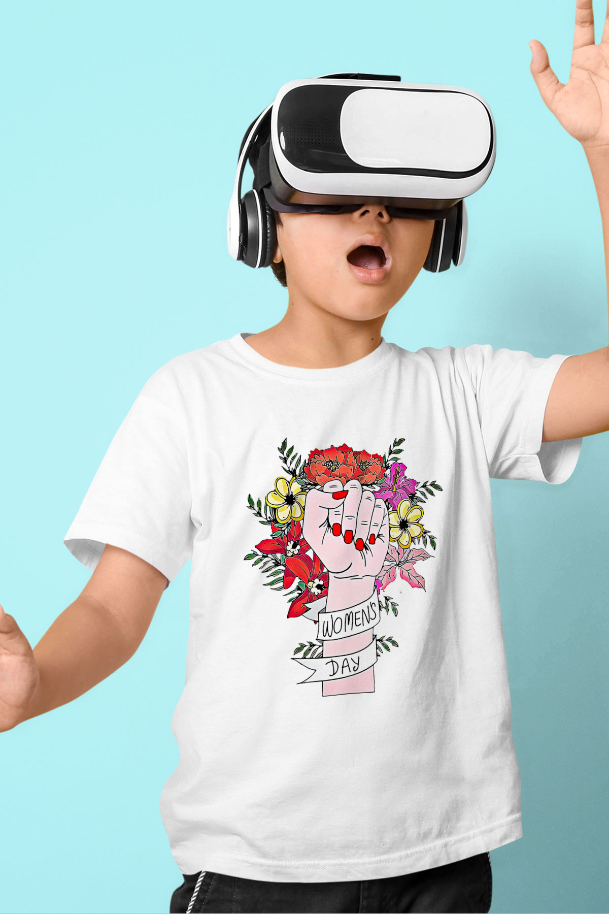 Kadınlar Günü Baskılı Beyaz Unisex Beyaz Çocuk Tişört - Tshirt