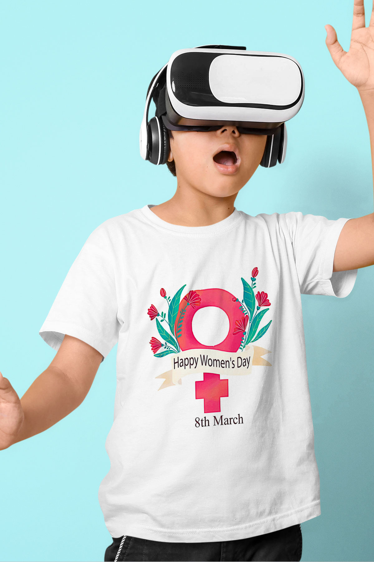 Kadınlar Günü Baskılı Beyaz Unisex Beyaz Çocuk Tişört - Tshirt