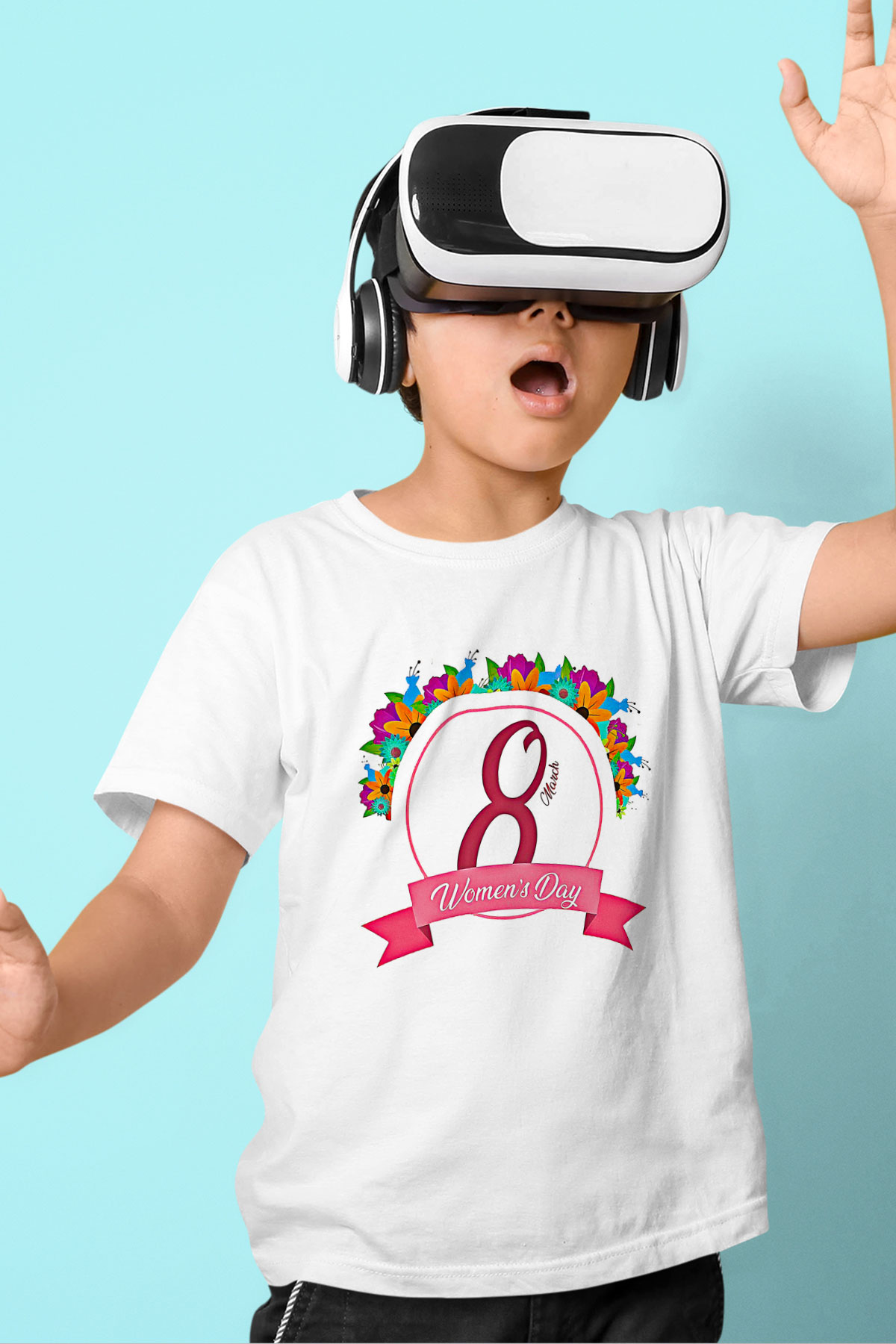 Kadınlar Günü Baskılı Beyaz Unisex Beyaz Çocuk Tişört - Tshirt