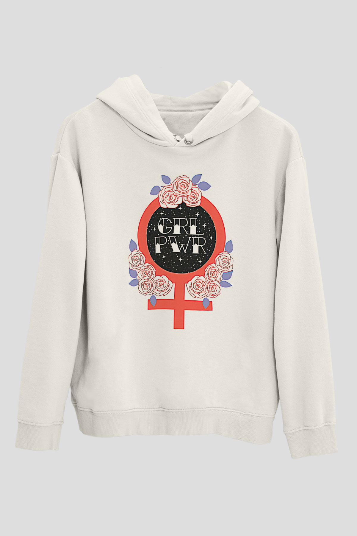 Kadınlar Günü Baskılı Beyaz Unisex Kapüşonlu Sweatshirt