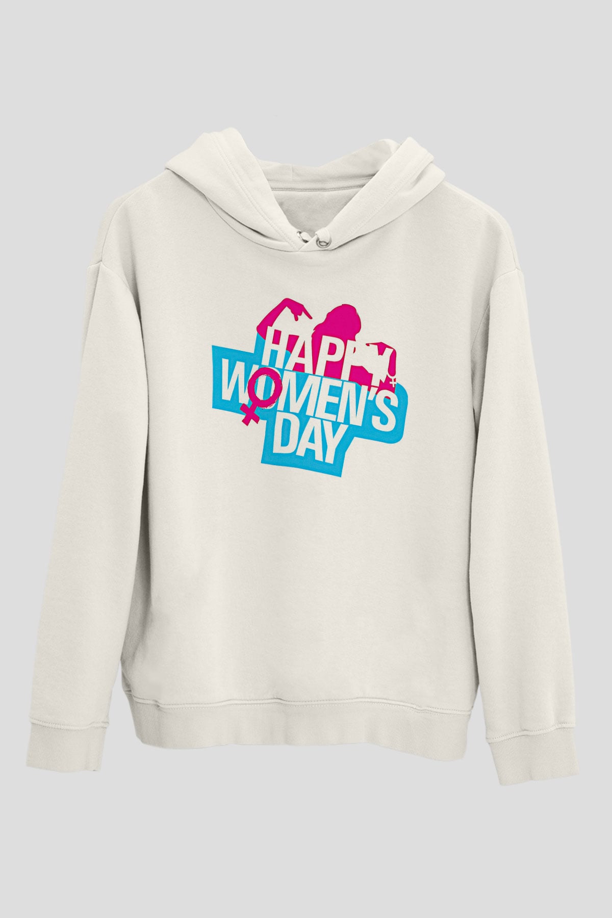 Kadınlar Günü Baskılı Beyaz Unisex Kapüşonlu Sweatshirt