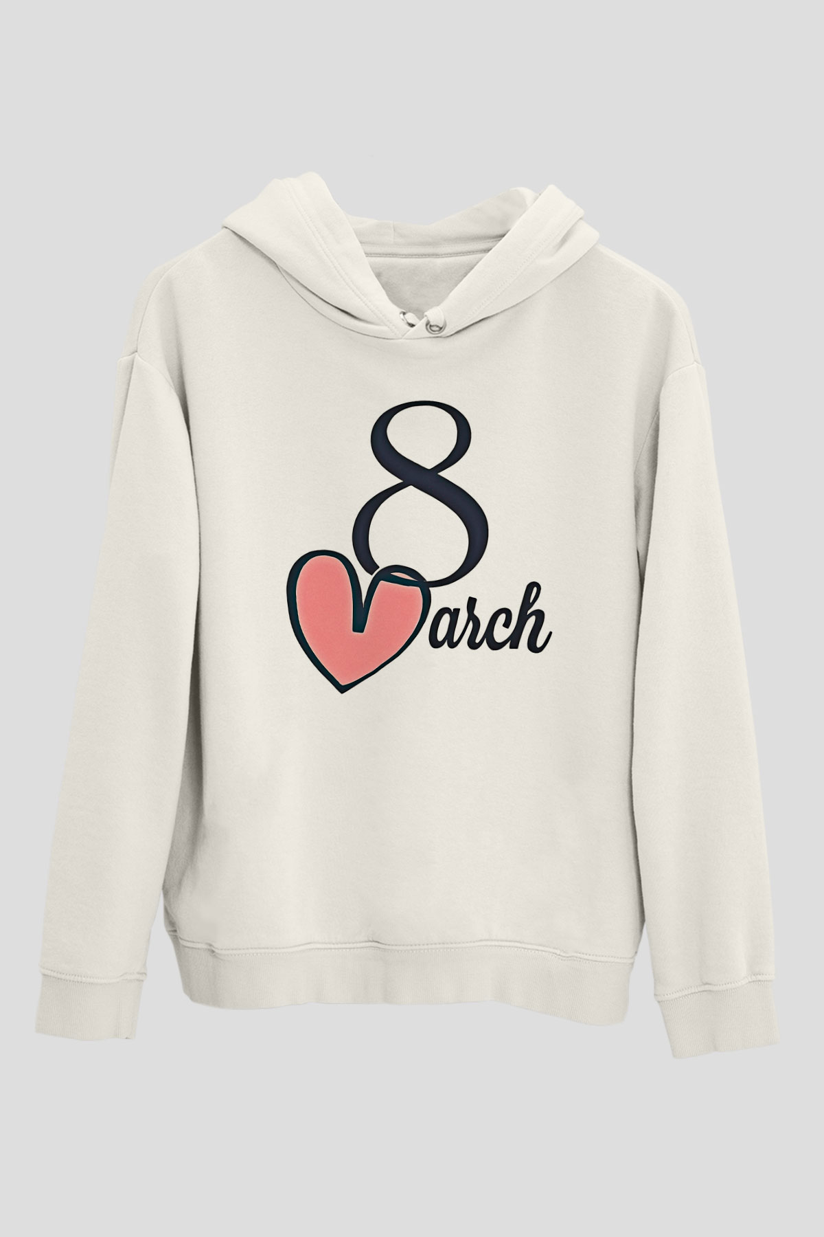 Kadınlar Günü Baskılı Beyaz Unisex Kapüşonlu Sweatshirt