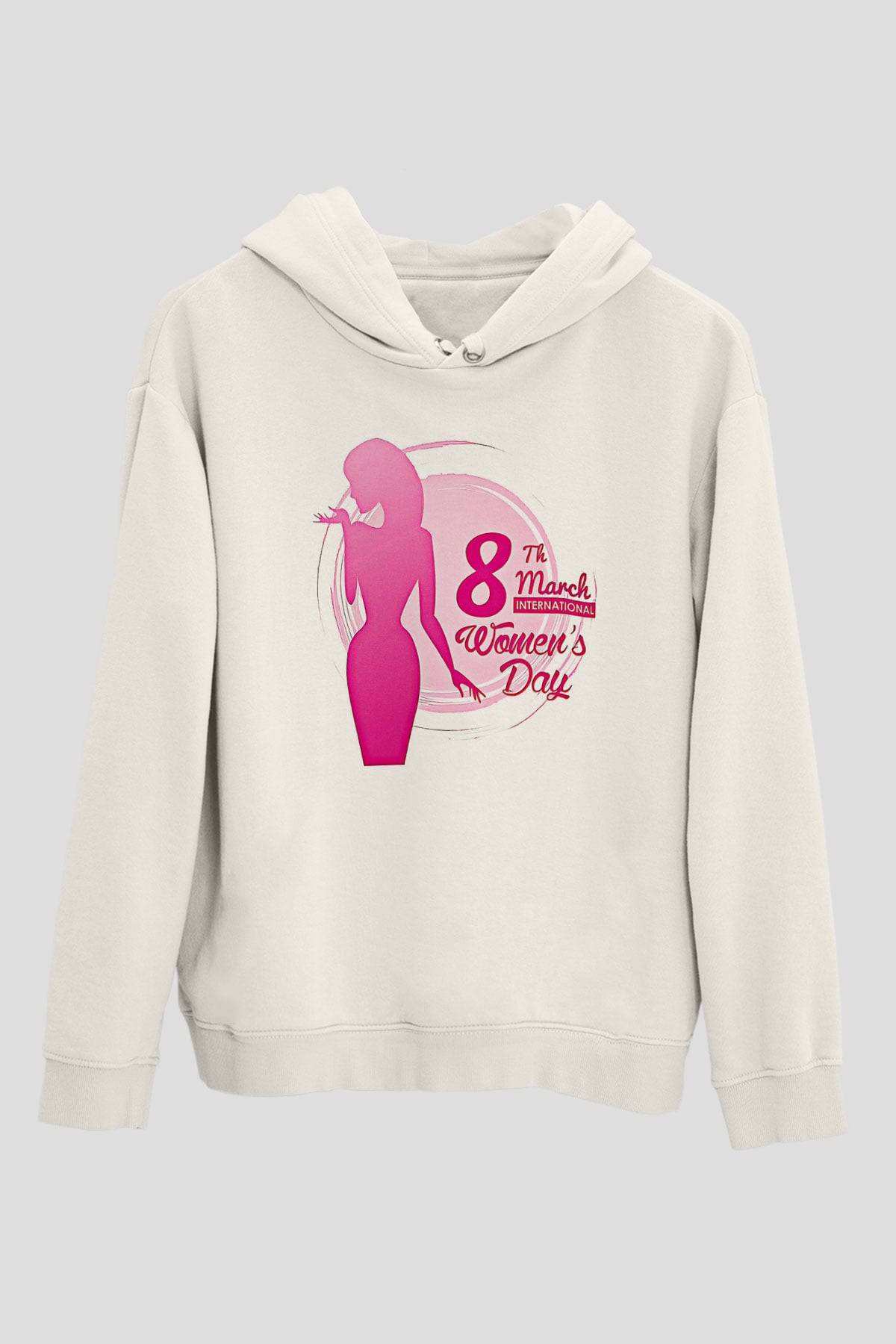 Kadınlar Günü Baskılı Beyaz Unisex Kapüşonlu Sweatshirt