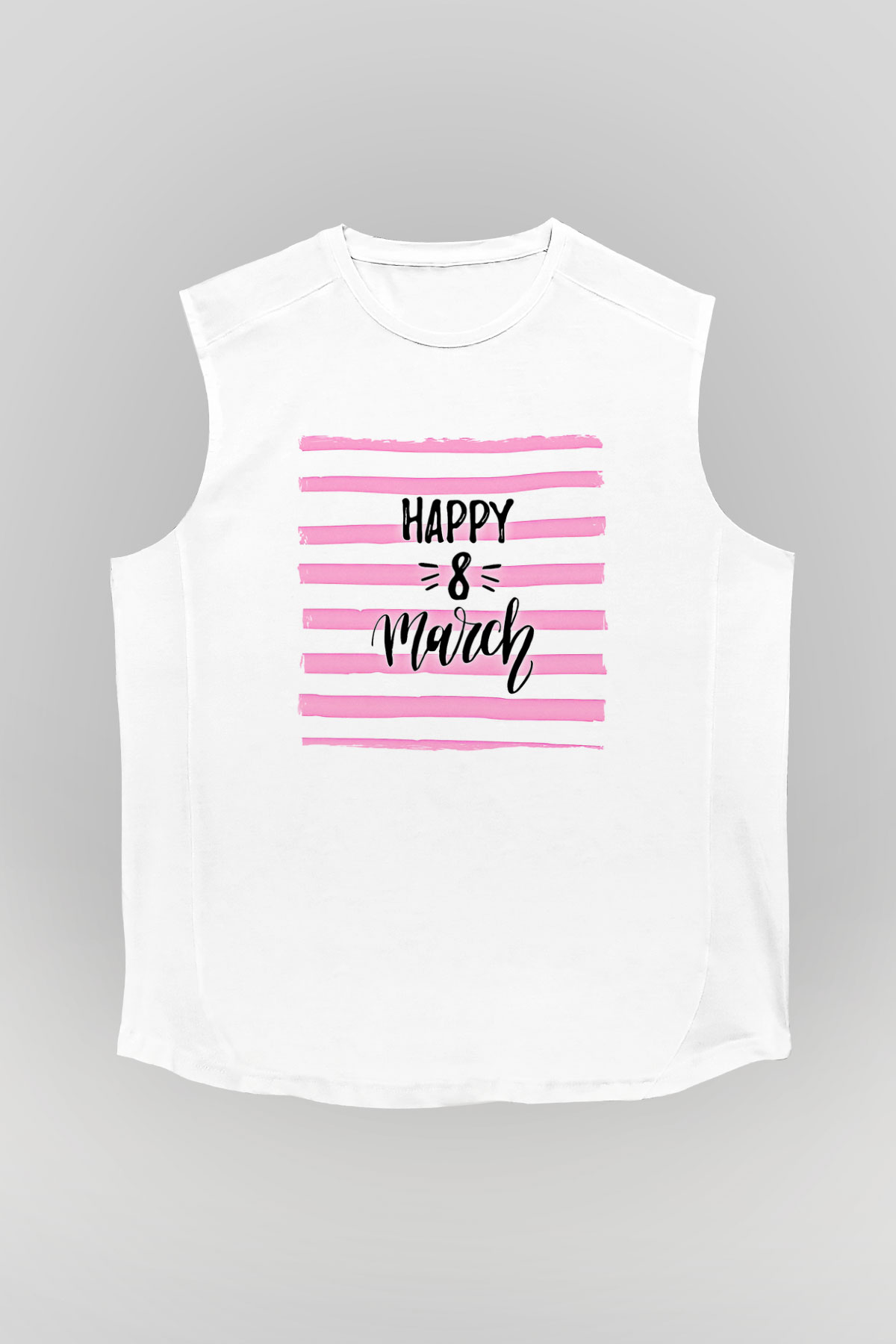 Kadınlar Günü Baskılı Beyaz Unisex Kolsuz Tişört - Tshirt