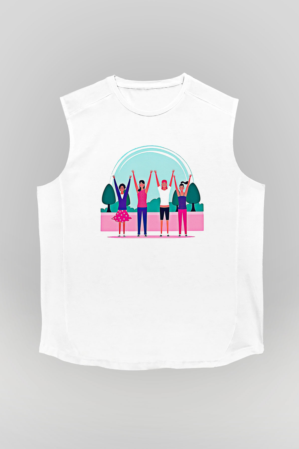Kadınlar Günü Baskılı Beyaz Unisex Kolsuz Tişört - Tshirt