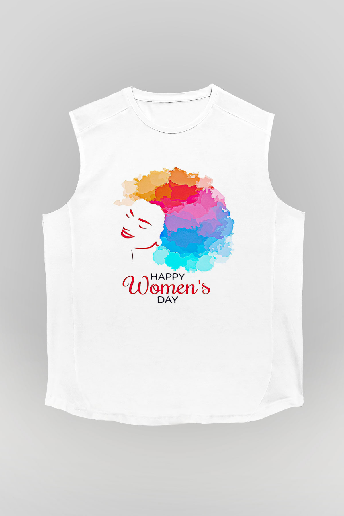 Kadınlar Günü Baskılı Beyaz Unisex Kolsuz Tişört - Tshirt