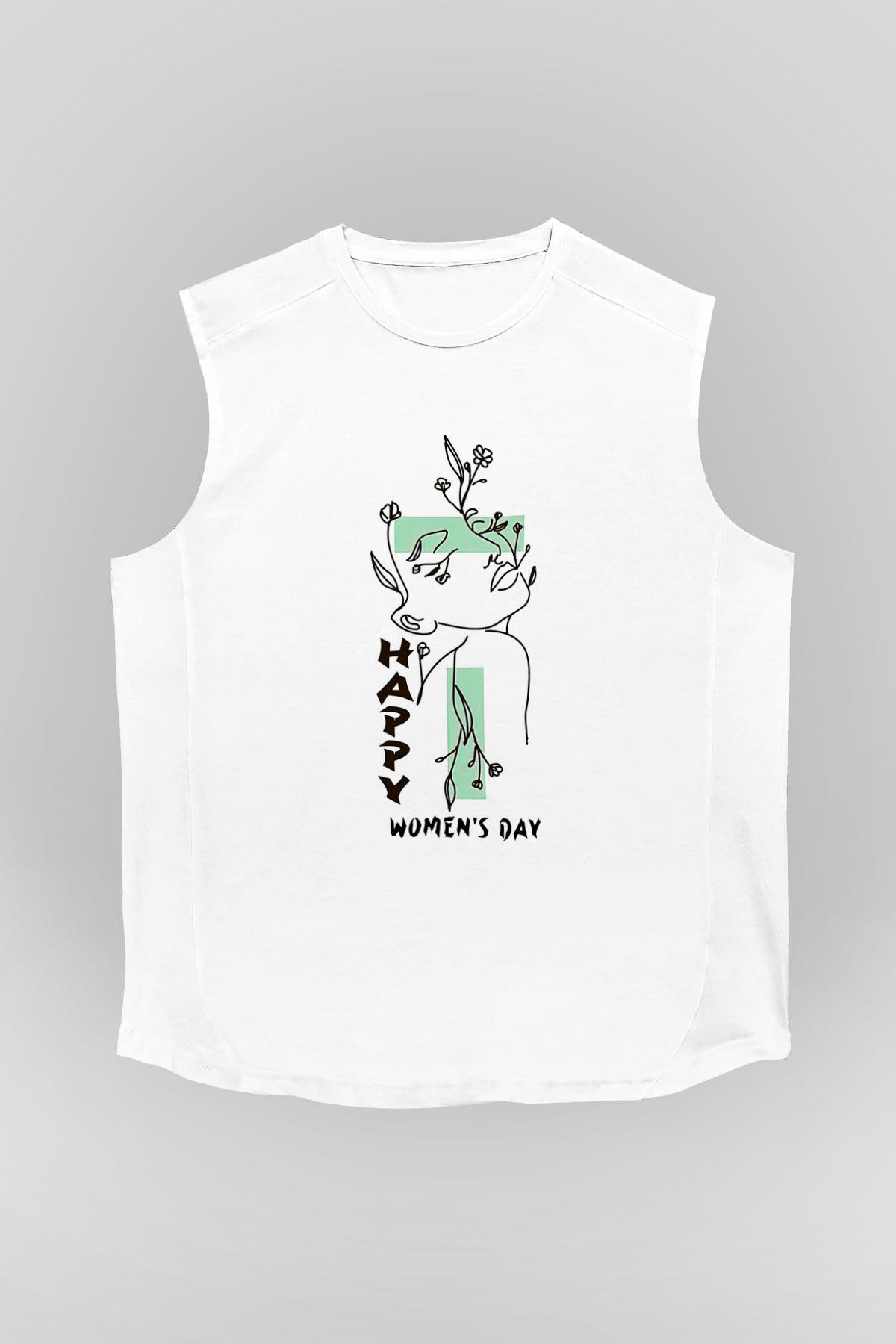 Kadınlar Günü Baskılı Beyaz Unisex Kolsuz Tişört - Tshirt