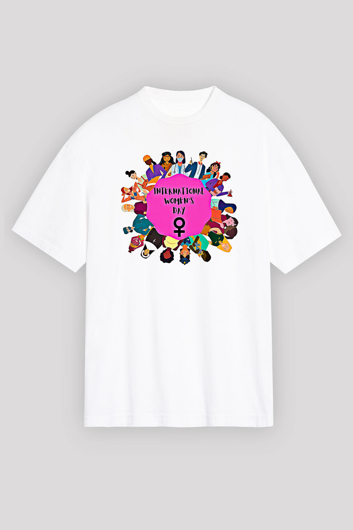 Kadınlar Günü Baskılı Beyaz Unisex Oversize Tişört - Tshirt