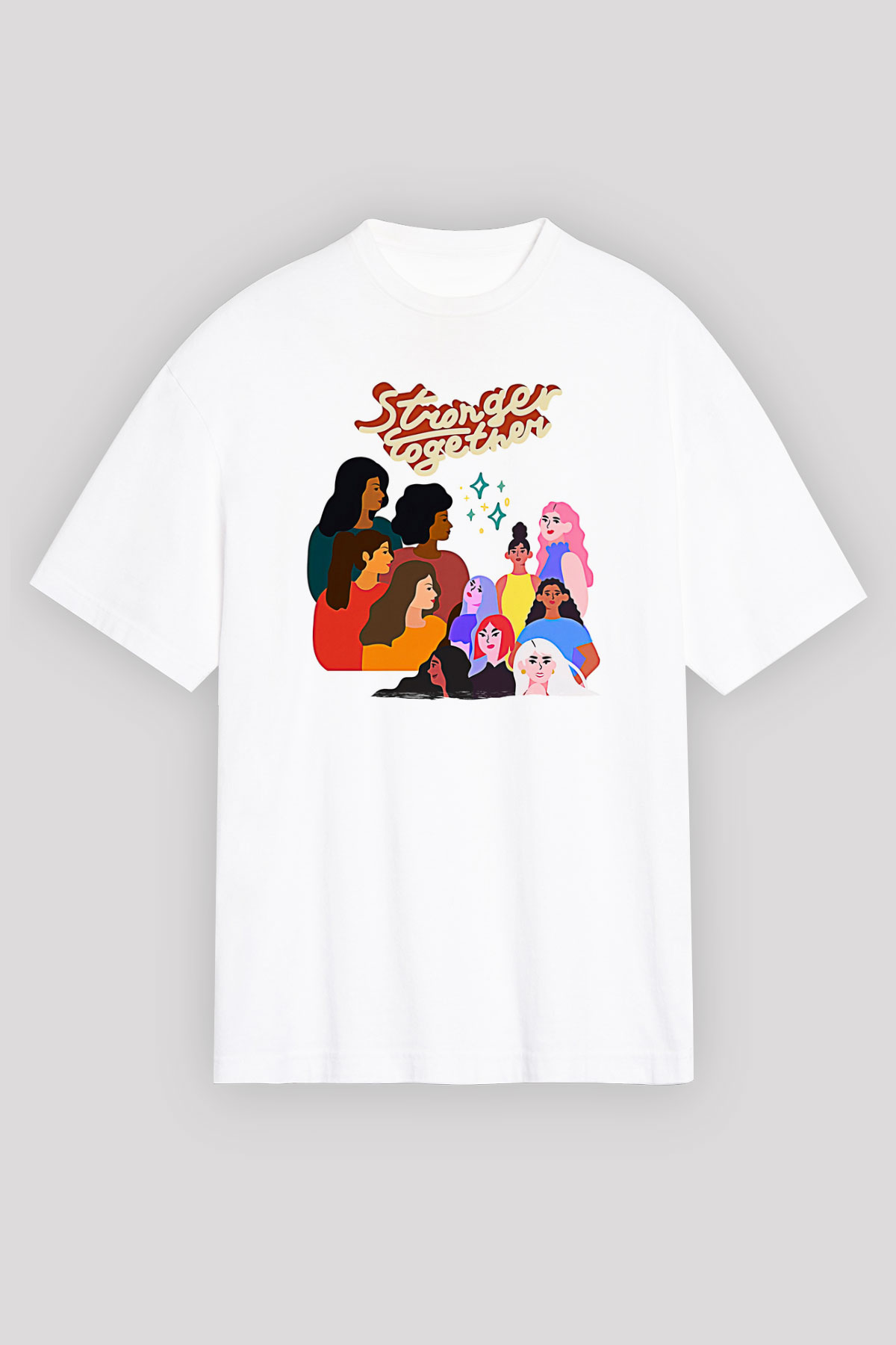 Kadınlar Günü Baskılı Beyaz Unisex Oversize Tişört - Tshirt