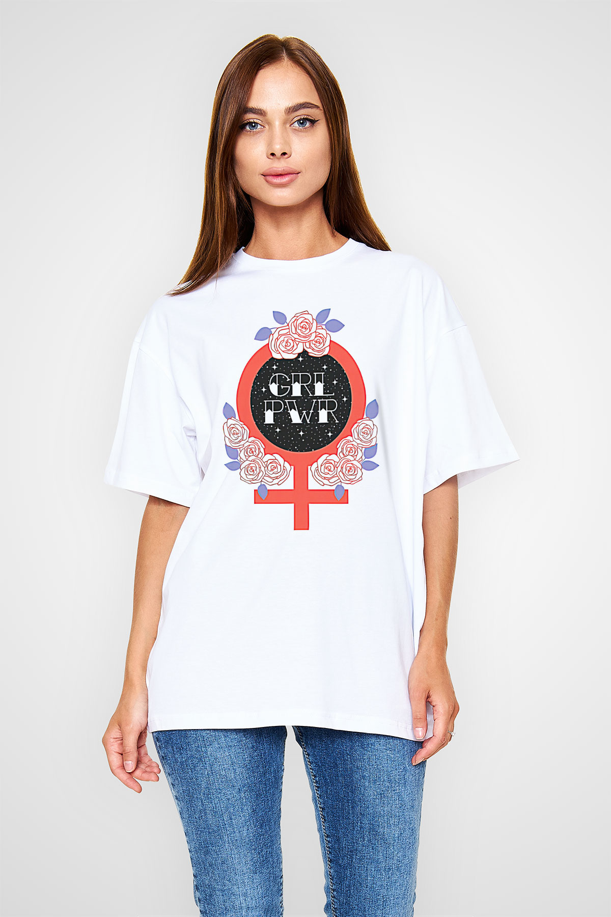 Kadınlar Günü Baskılı Beyaz Unisex Oversize Tişört - Tshirt