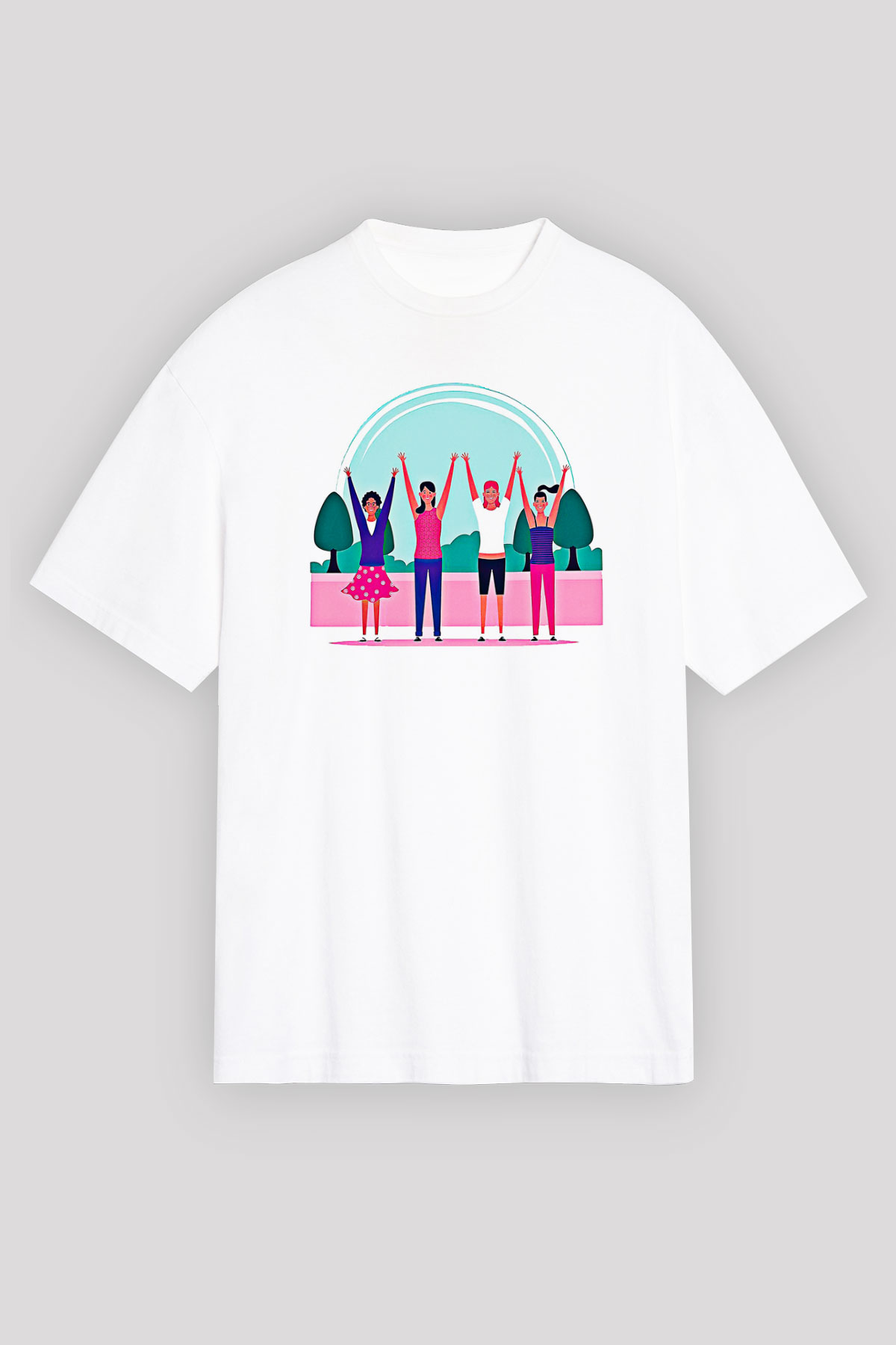 Kadınlar Günü Baskılı Beyaz Unisex Oversize Tişört - Tshirt