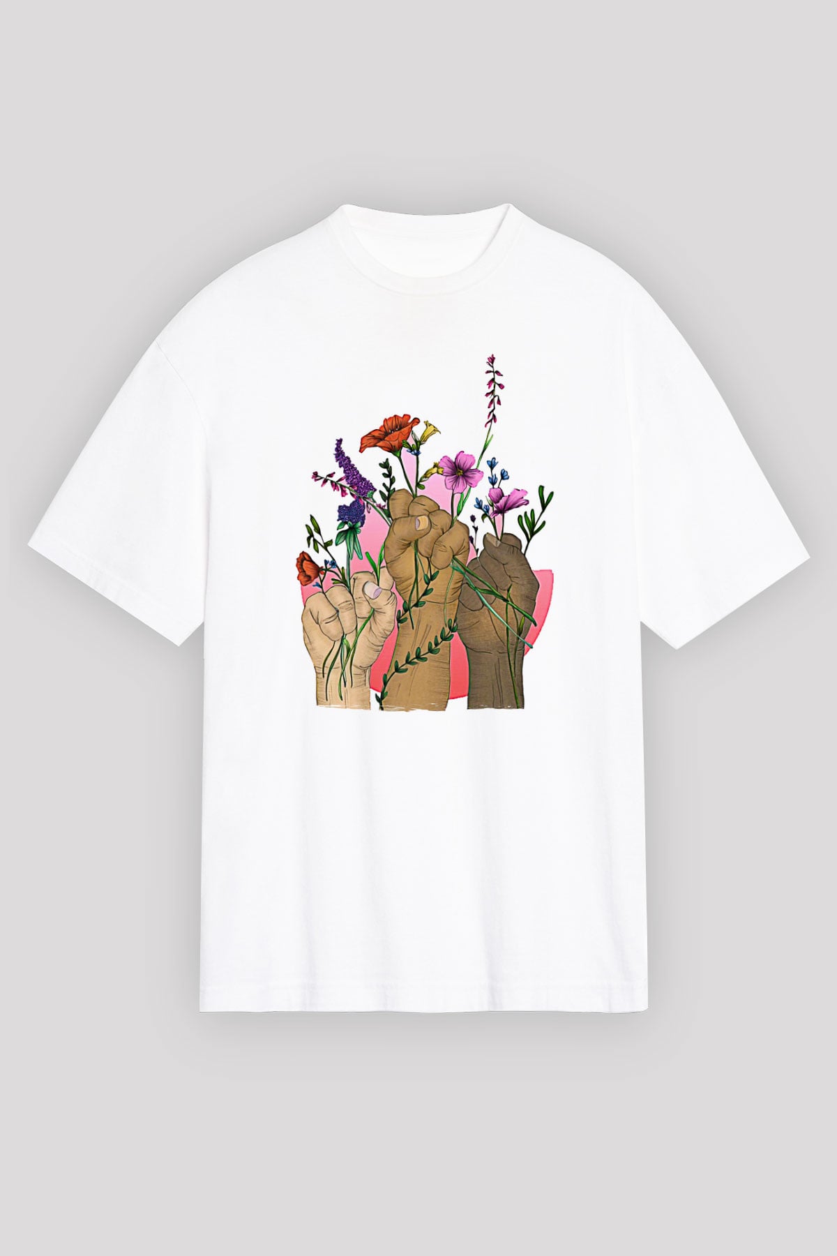 Kadınlar Günü Baskılı Beyaz Unisex Oversize Tişört - Tshirt