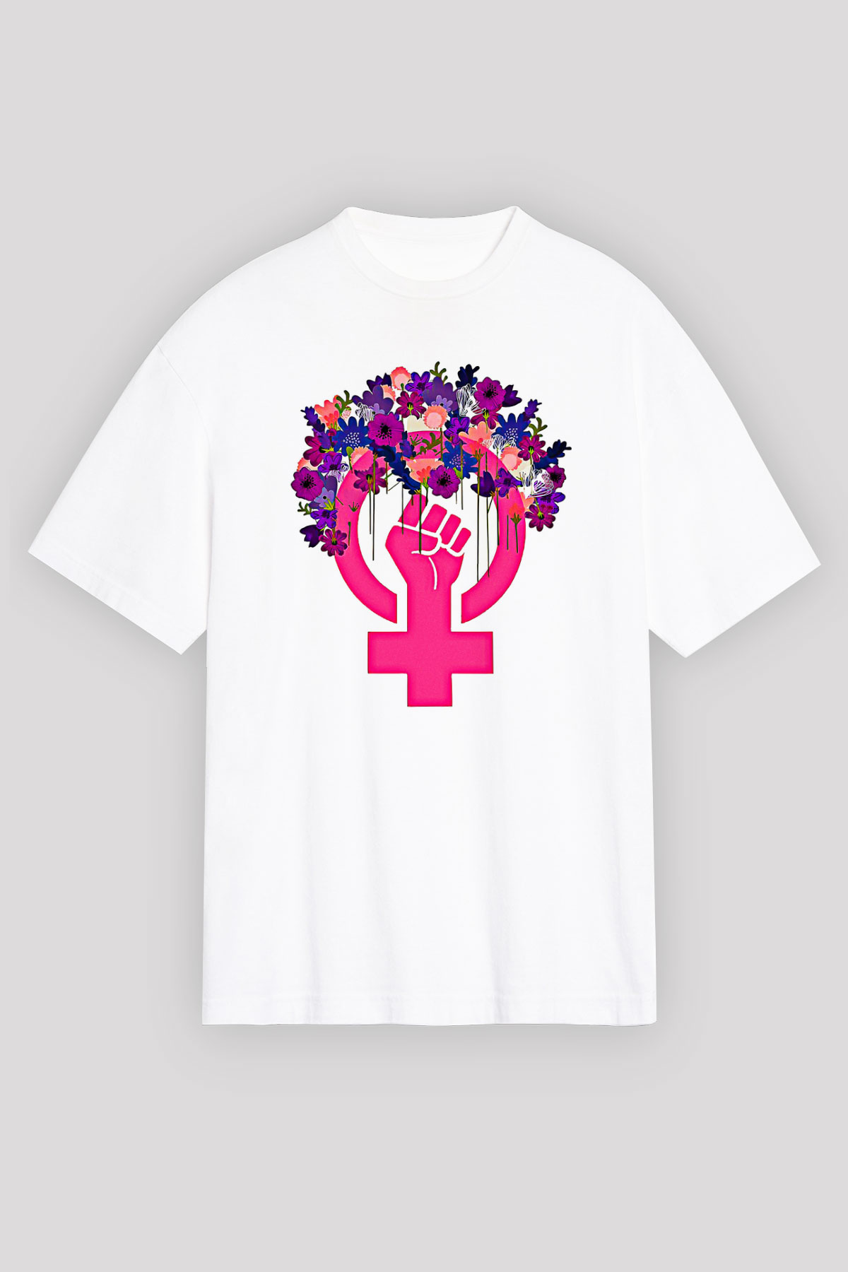 Kadınlar Günü Baskılı Beyaz Unisex Oversize Tişört - Tshirt