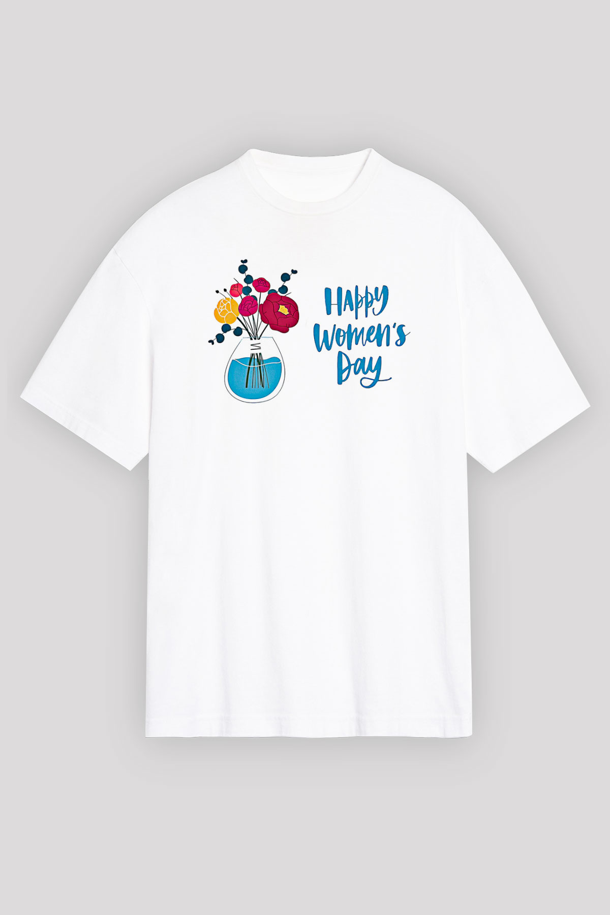 Kadınlar Günü Baskılı Beyaz Unisex Oversize Tişört - Tshirt