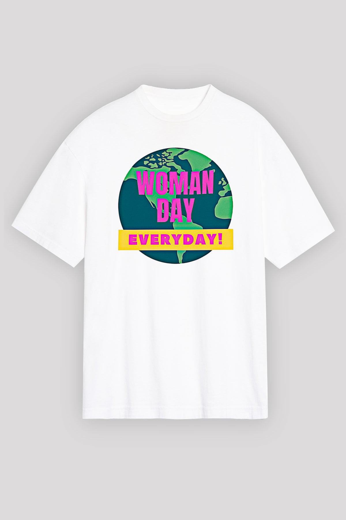 Kadınlar Günü Baskılı Beyaz Unisex Oversize Tişört - Tshirt