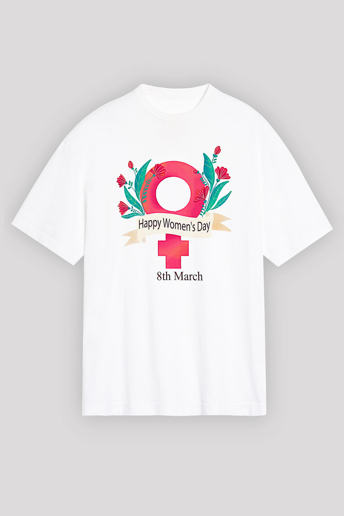 Kadınlar Günü Baskılı Beyaz Unisex Oversize Tişört - Tshirt