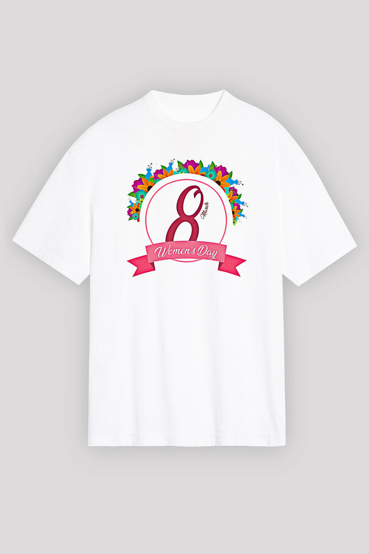 Kadınlar Günü Baskılı Beyaz Unisex Oversize Tişört - Tshirt
