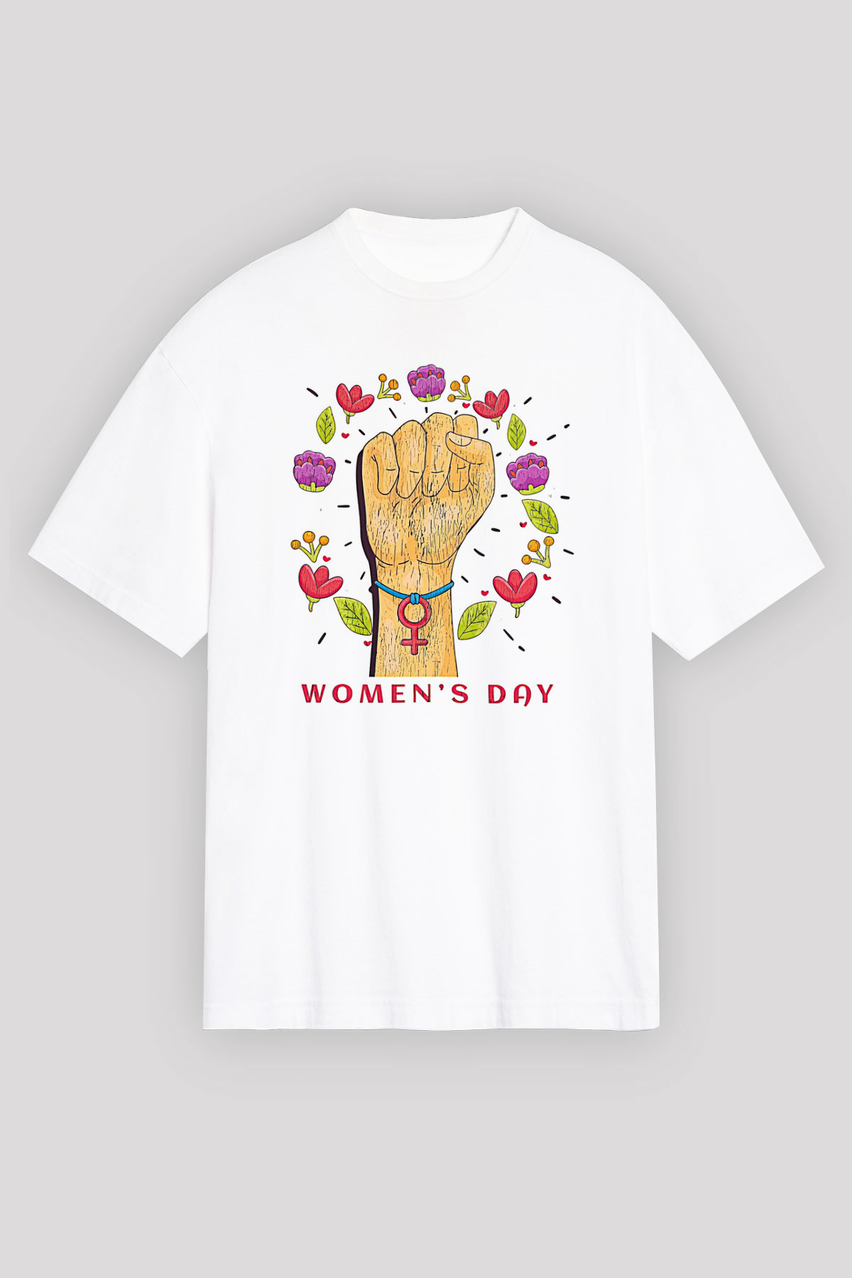 Kadınlar Günü Baskılı Beyaz Unisex Oversize Tişört - Tshirt