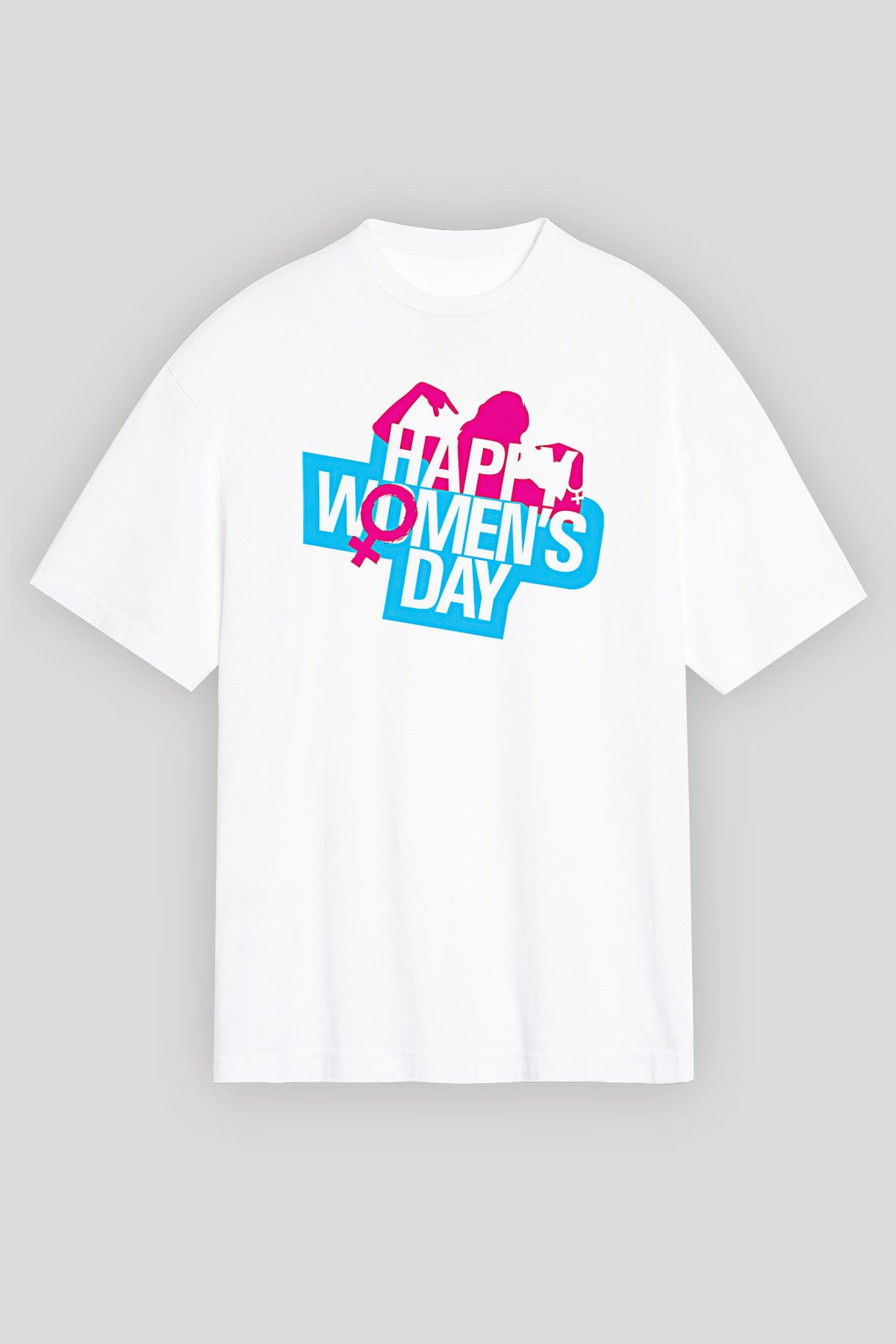 Kadınlar Günü Baskılı Beyaz Unisex Oversize Tişört - Tshirt