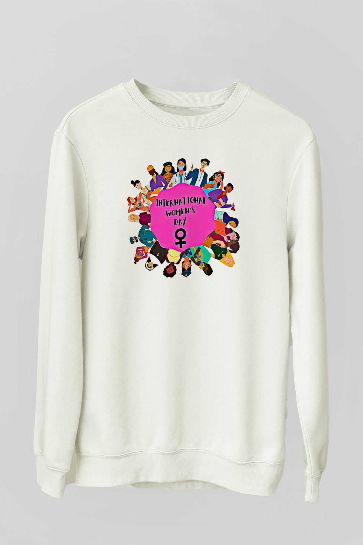 Kadınlar Günü Baskılı Beyaz Unisex Sweatshirt