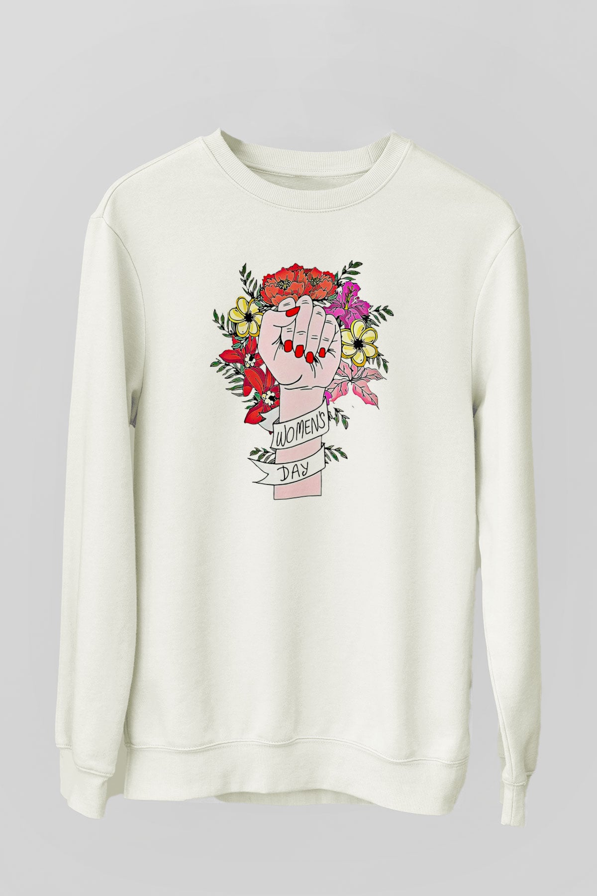 Kadınlar Günü Baskılı Beyaz Unisex Sweatshirt