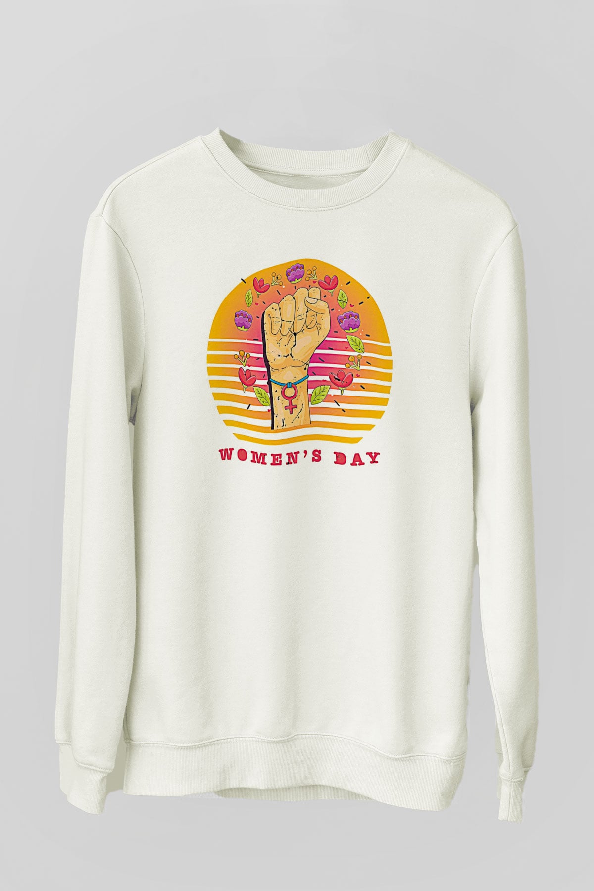 Kadınlar Günü Baskılı Beyaz Unisex Sweatshirt