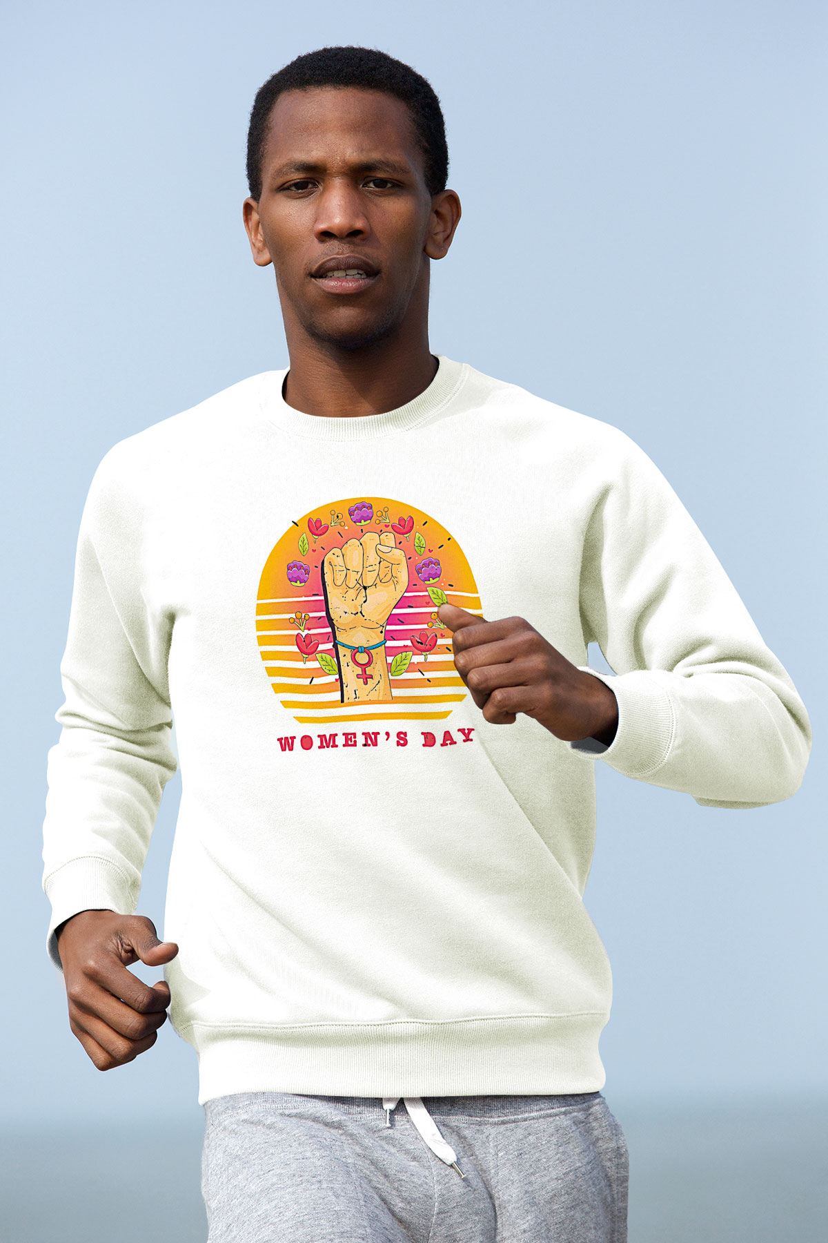 Kadınlar Günü Baskılı Beyaz Unisex Sweatshirt