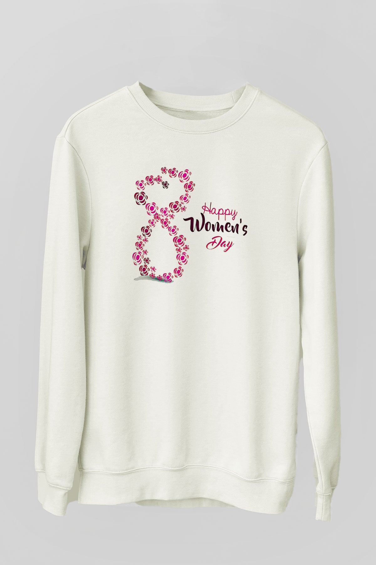 Kadınlar Günü Baskılı Beyaz Unisex Sweatshirt