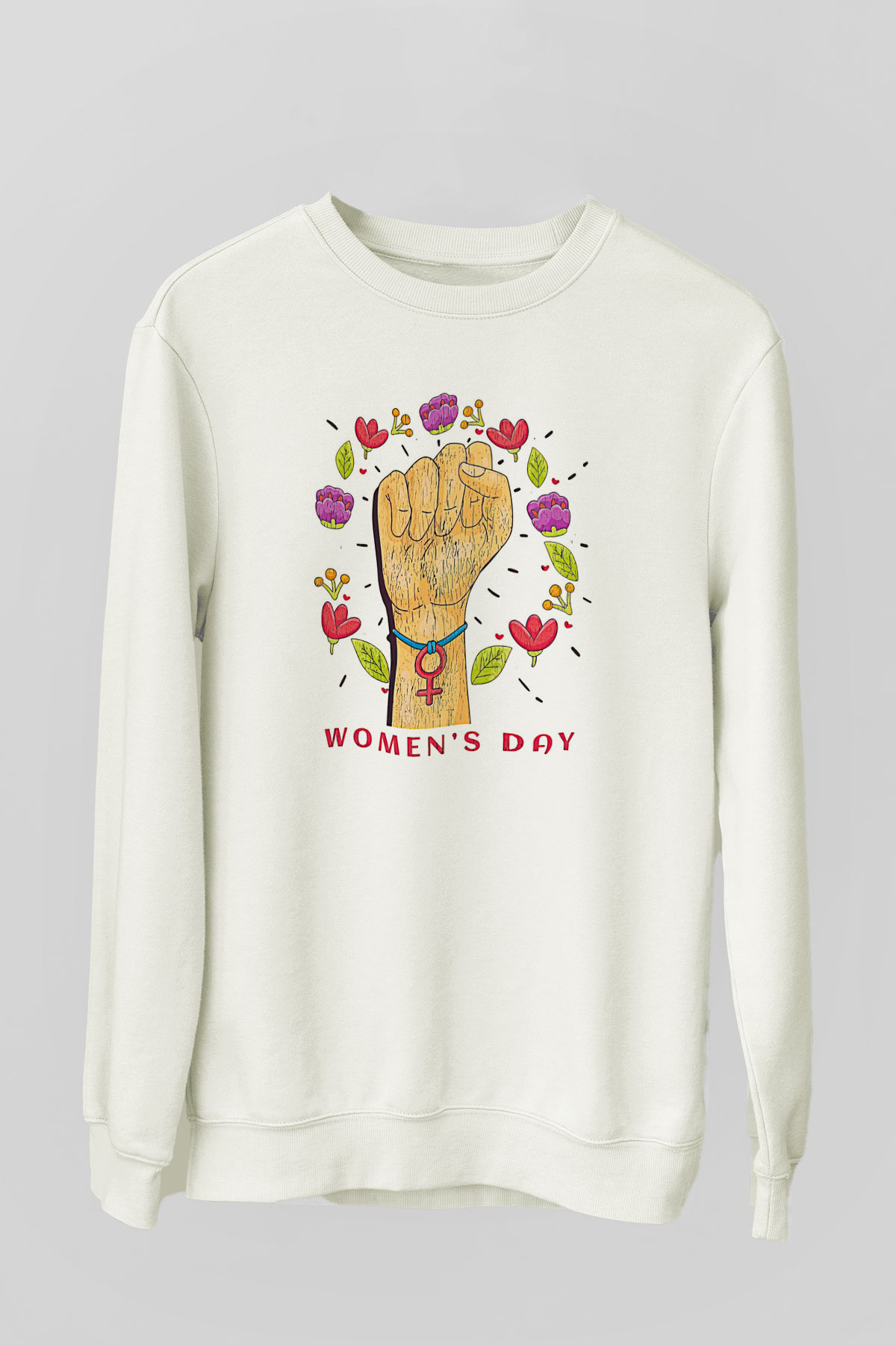 Kadınlar Günü Baskılı Beyaz Unisex Sweatshirt
